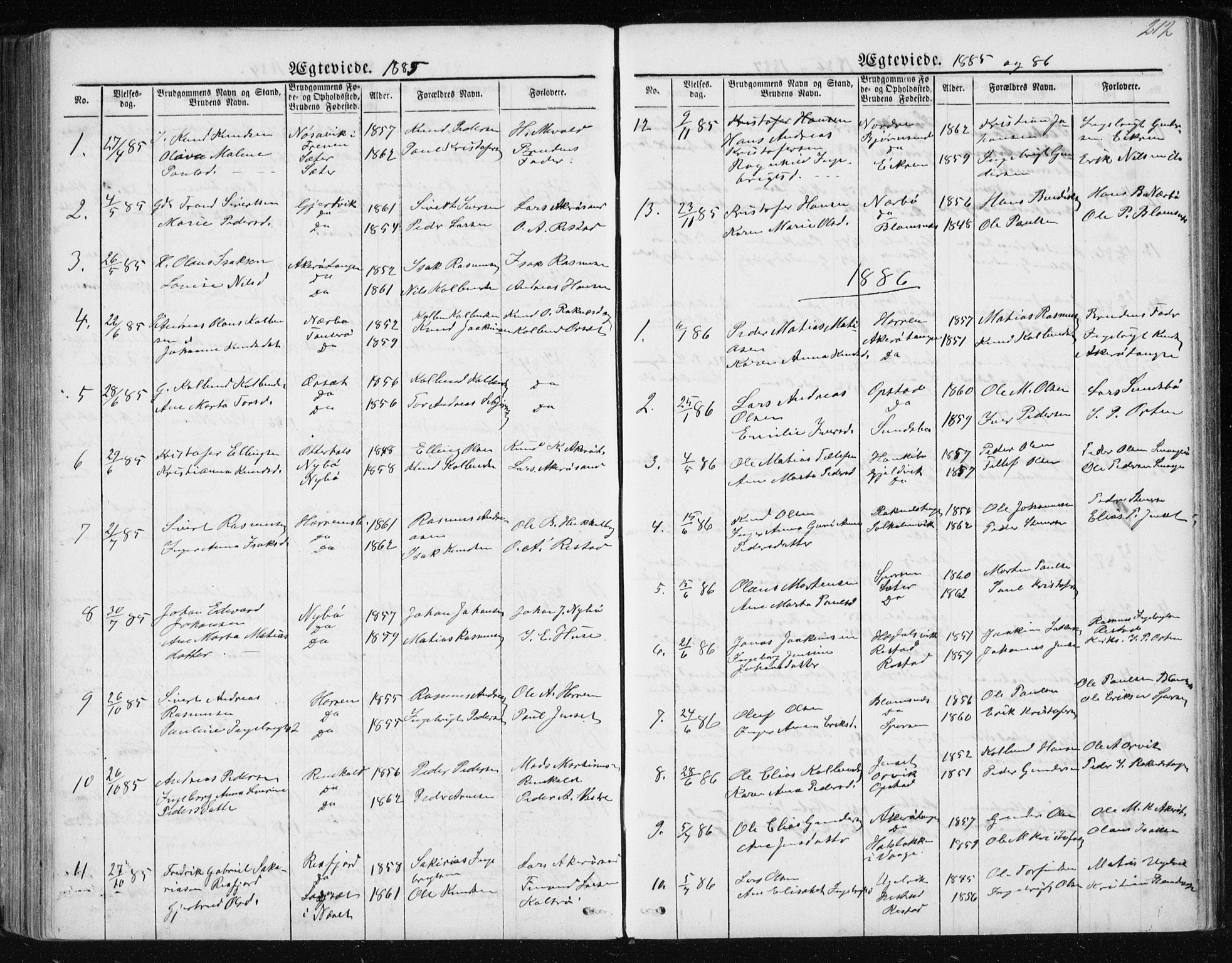 Ministerialprotokoller, klokkerbøker og fødselsregistre - Møre og Romsdal, SAT/A-1454/560/L0724: Parish register (copy) no. 560C01, 1867-1892, p. 212