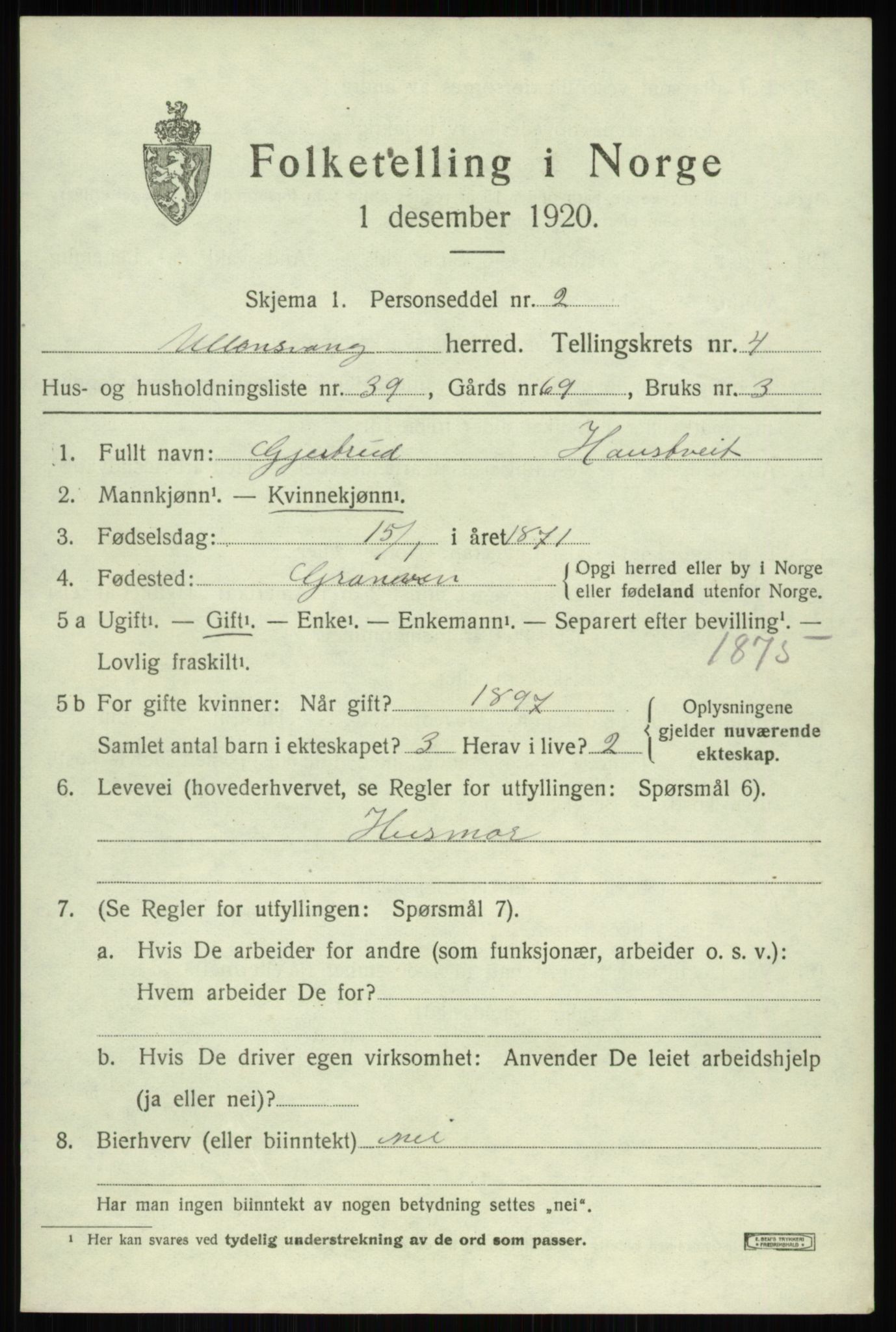 SAB, 1920 census for Ullensvang, 1920, p. 2360