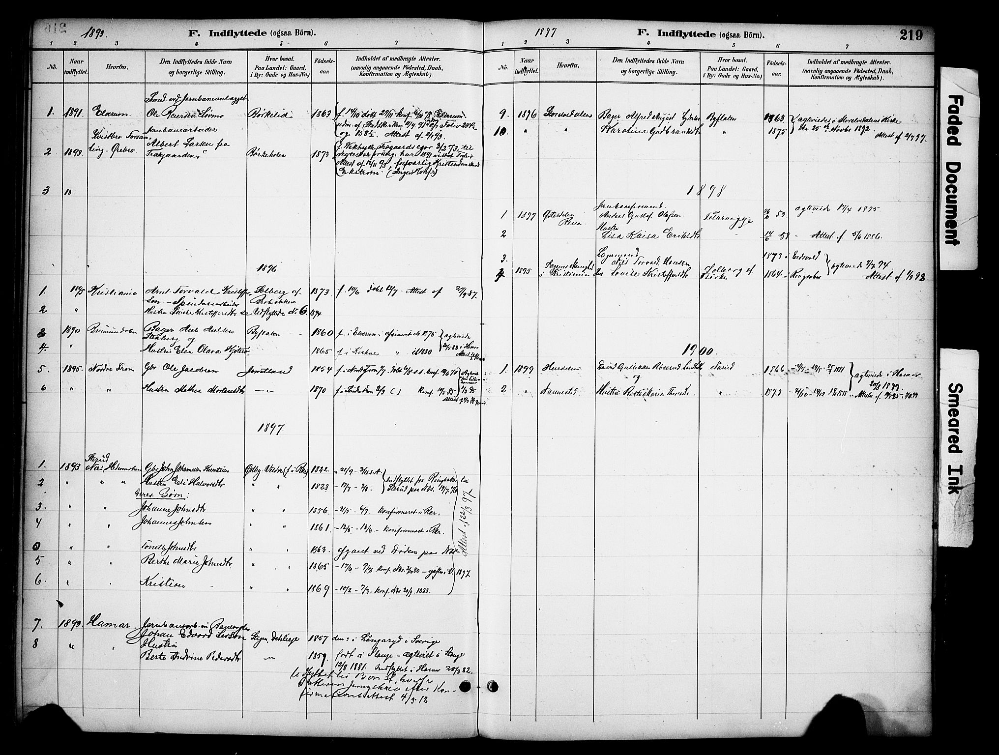 Ringsaker prestekontor, SAH/PREST-014/K/Ka/L0016: Parish register (official) no. 16, 1891-1904, p. 219