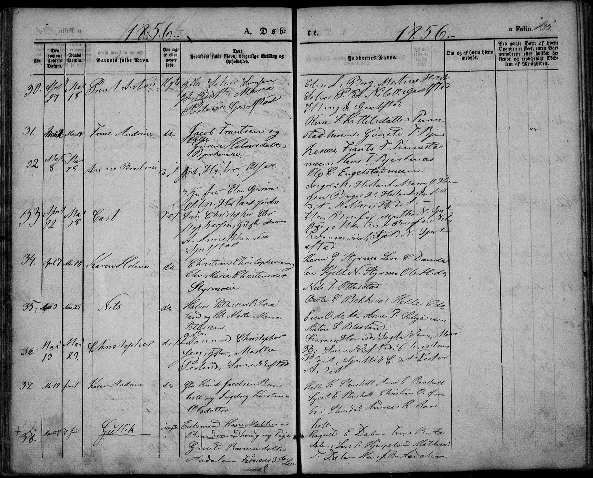 Lardal kirkebøker, AV/SAKO-A-350/F/Fa/L0006: Parish register (official) no. I 6, 1835-1860, p. 135