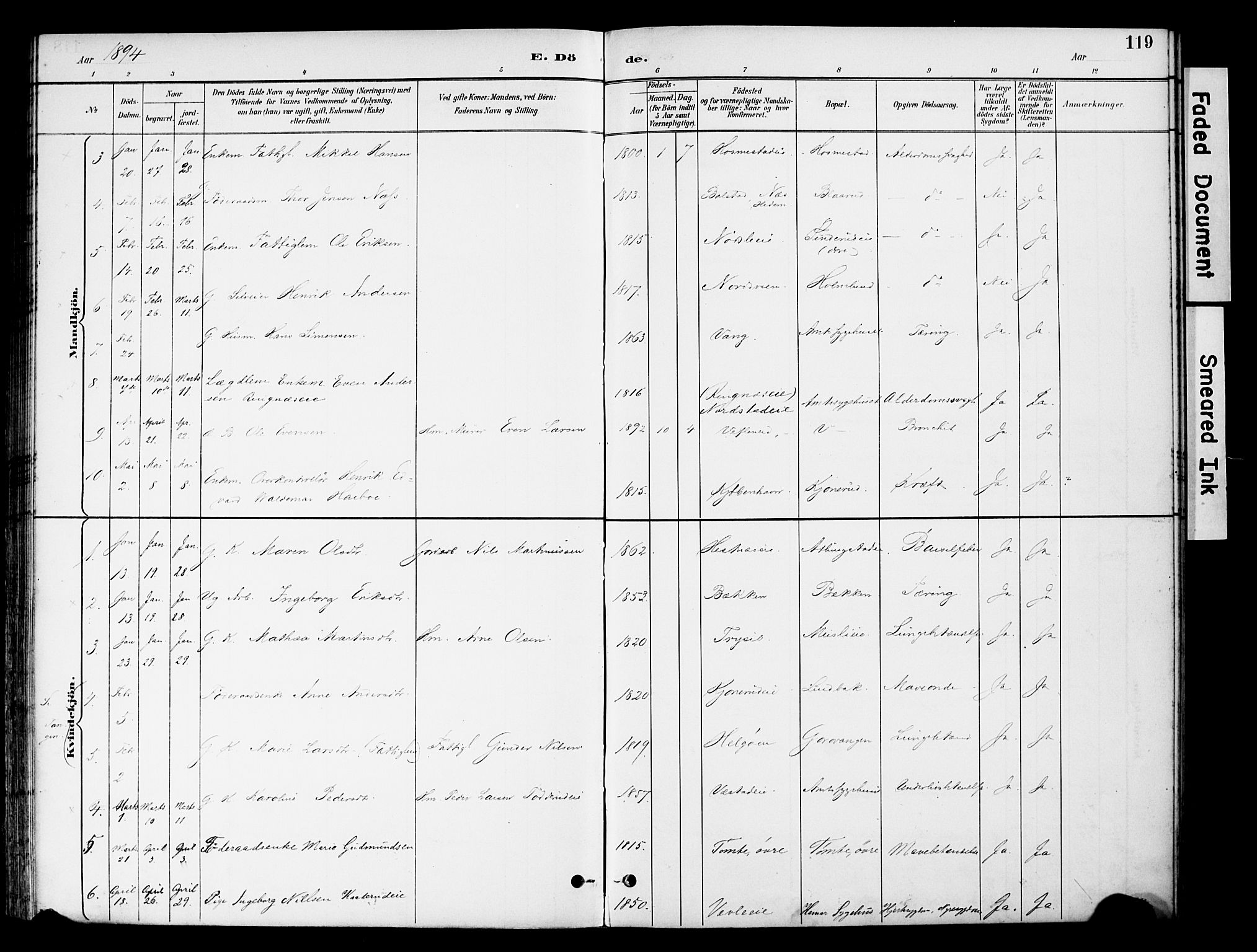 Stange prestekontor, AV/SAH-PREST-002/K/L0021: Parish register (official) no. 21, 1891-1902, p. 119