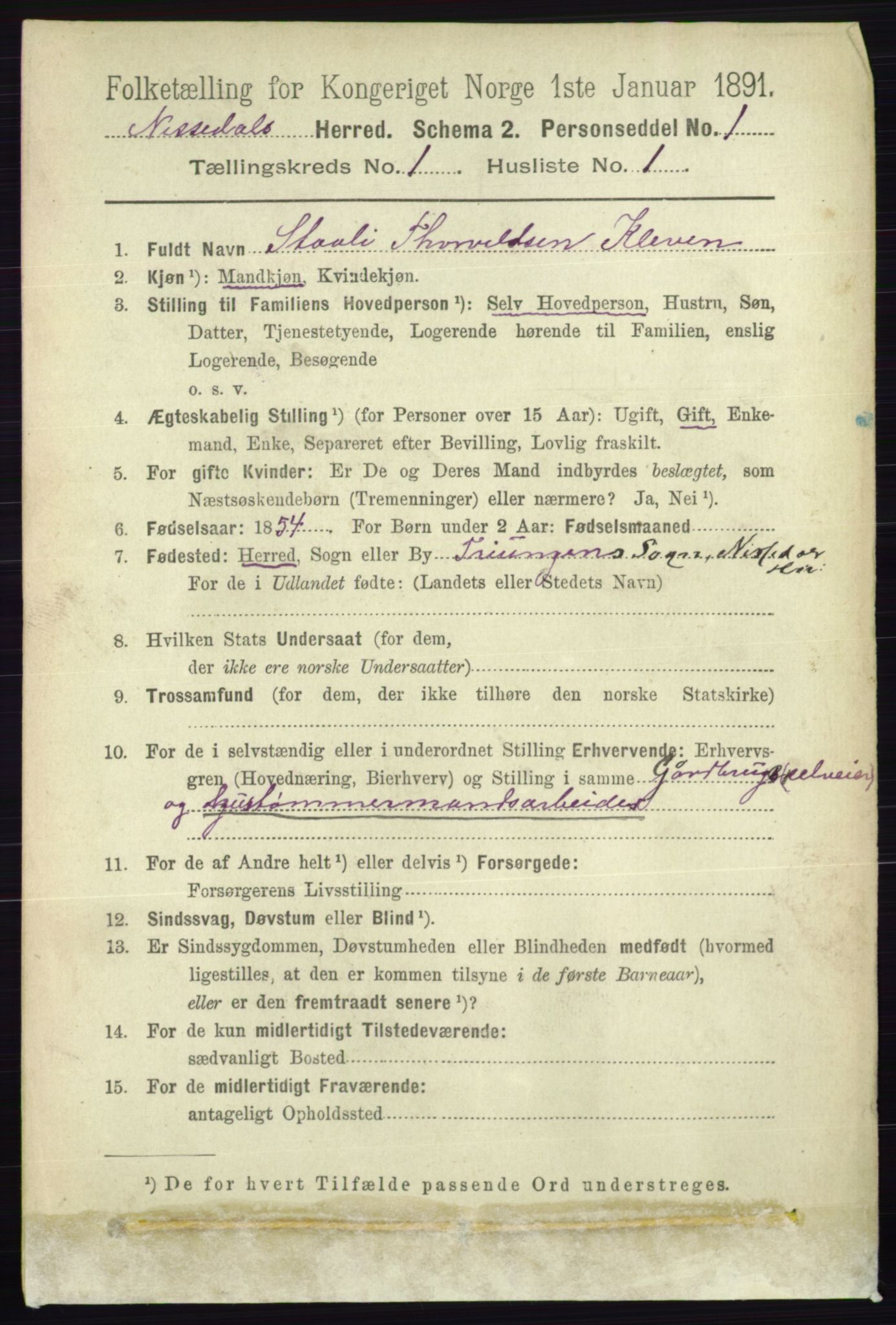 RA, 1891 census for 0830 Nissedal, 1891, p. 63