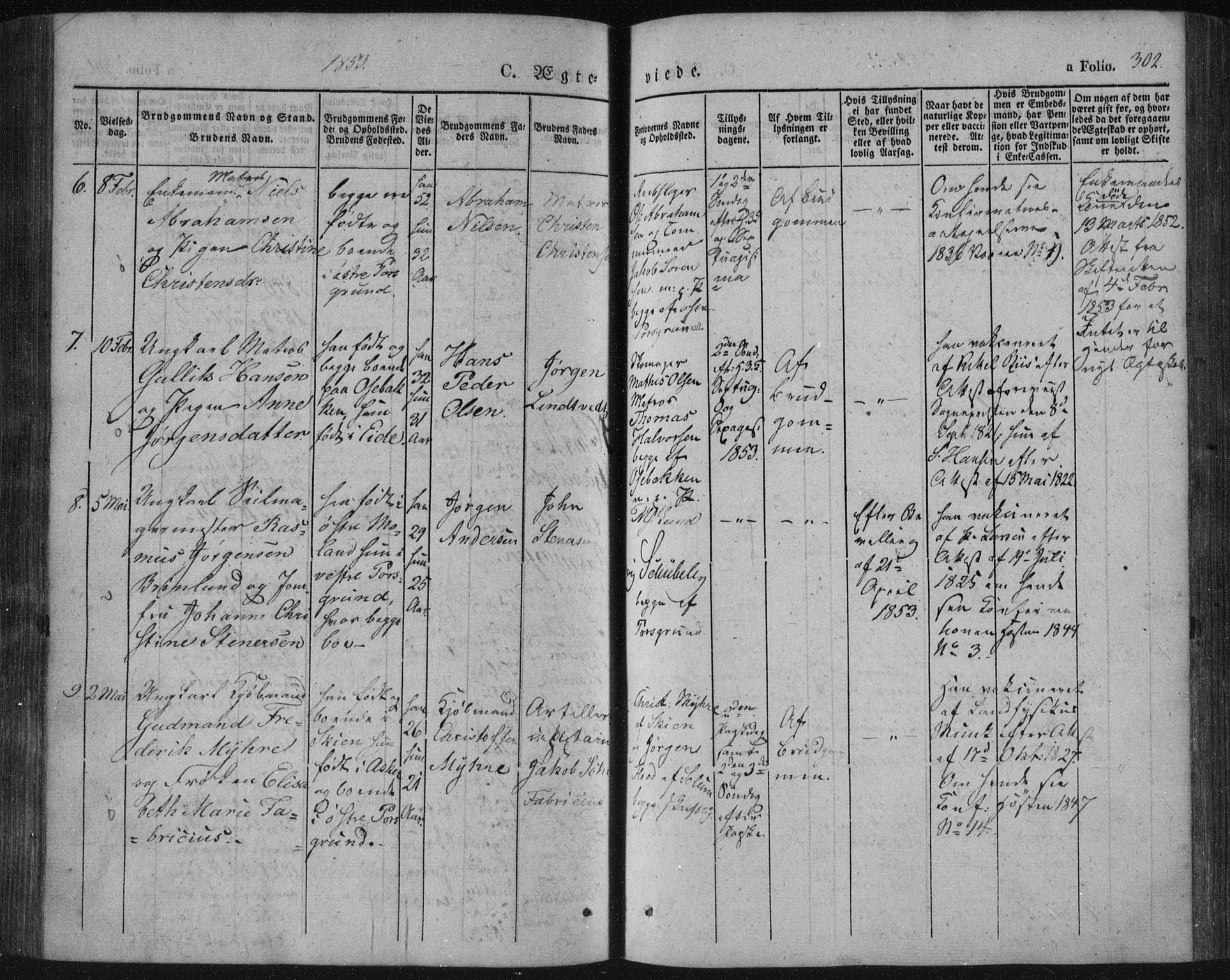 Porsgrunn kirkebøker , SAKO/A-104/F/Fa/L0006: Parish register (official) no. 6, 1841-1857, p. 302