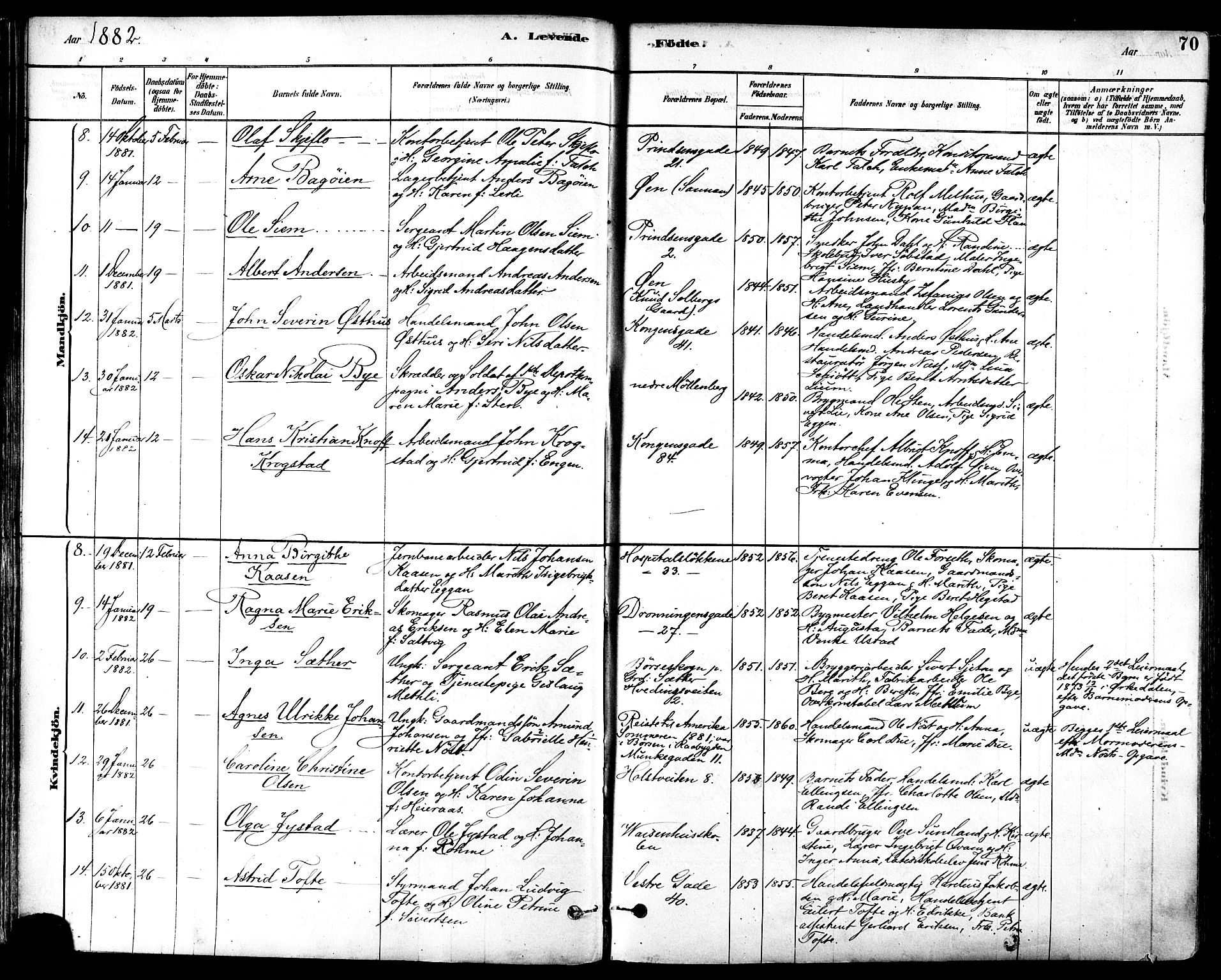 Ministerialprotokoller, klokkerbøker og fødselsregistre - Sør-Trøndelag, SAT/A-1456/601/L0057: Parish register (official) no. 601A25, 1877-1891, p. 70