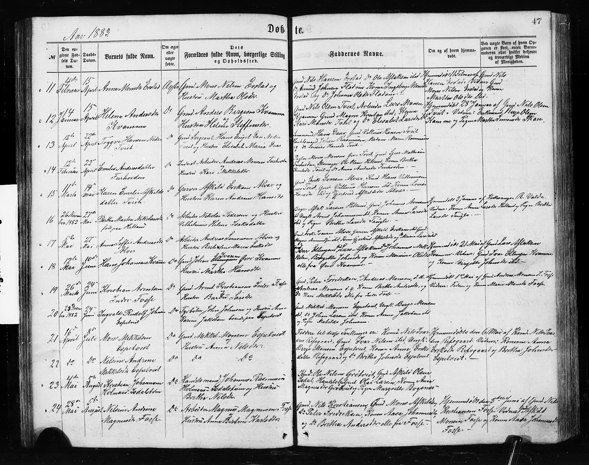 Alversund Sokneprestembete, AV/SAB-A-73901/H/Ha/Hab: Parish register (copy) no. A 2, 1864-1905, p. 47