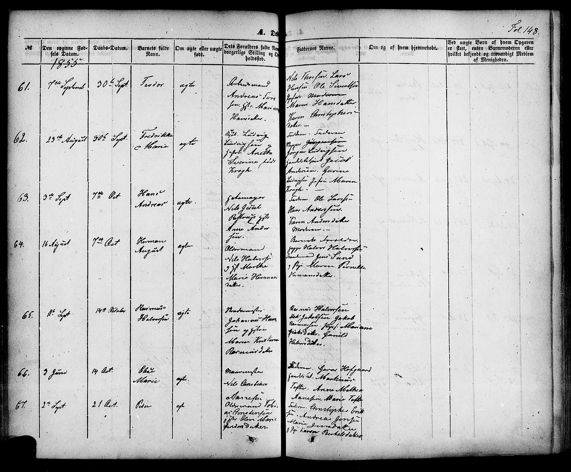 Skien kirkebøker, SAKO/A-302/F/Fa/L0006a: Parish register (official) no. 6A, 1843-1856, p. 148