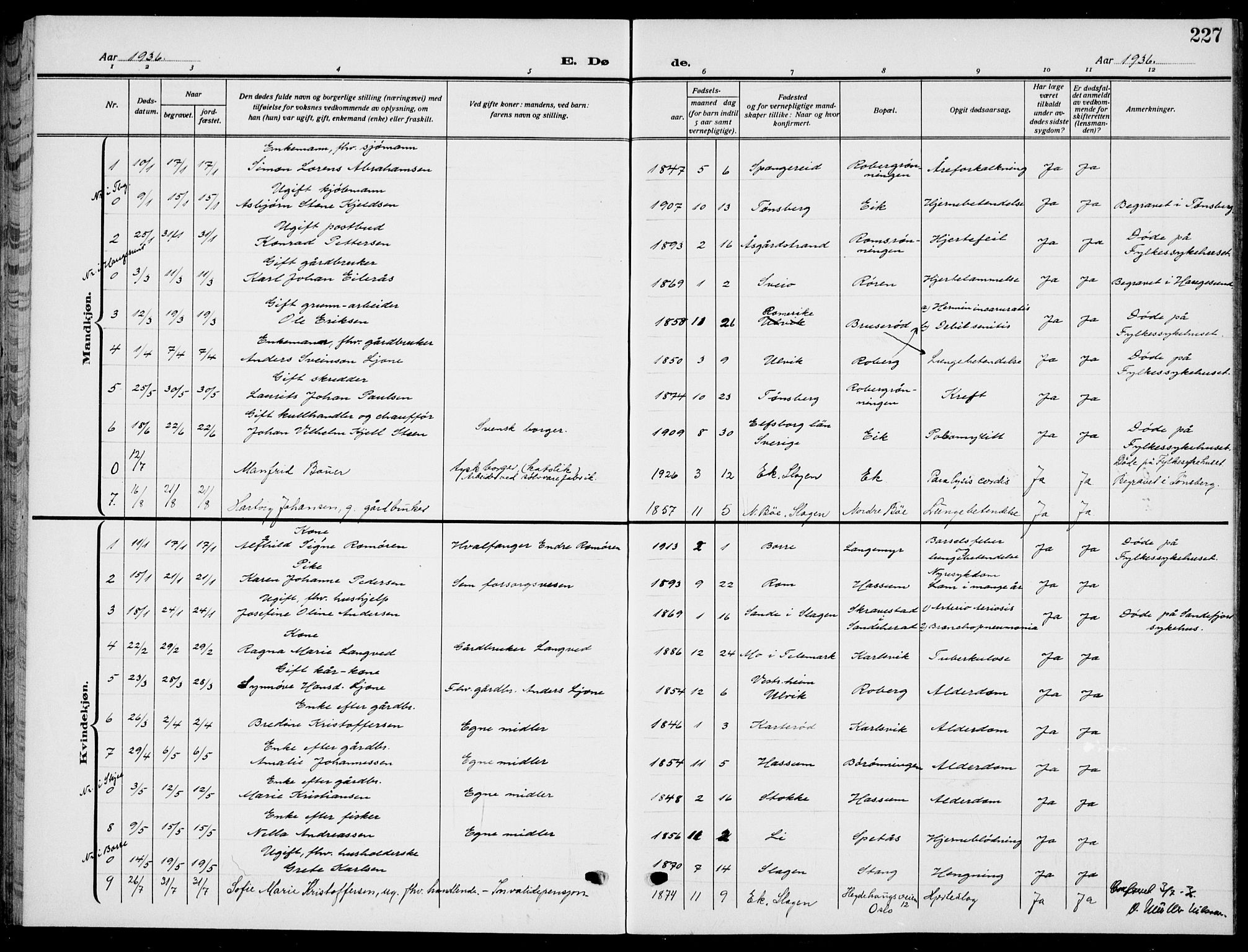 Sem kirkebøker, AV/SAKO-A-5/G/Gb/L0004: Parish register (copy) no. II 4, 1914-1937, p. 227