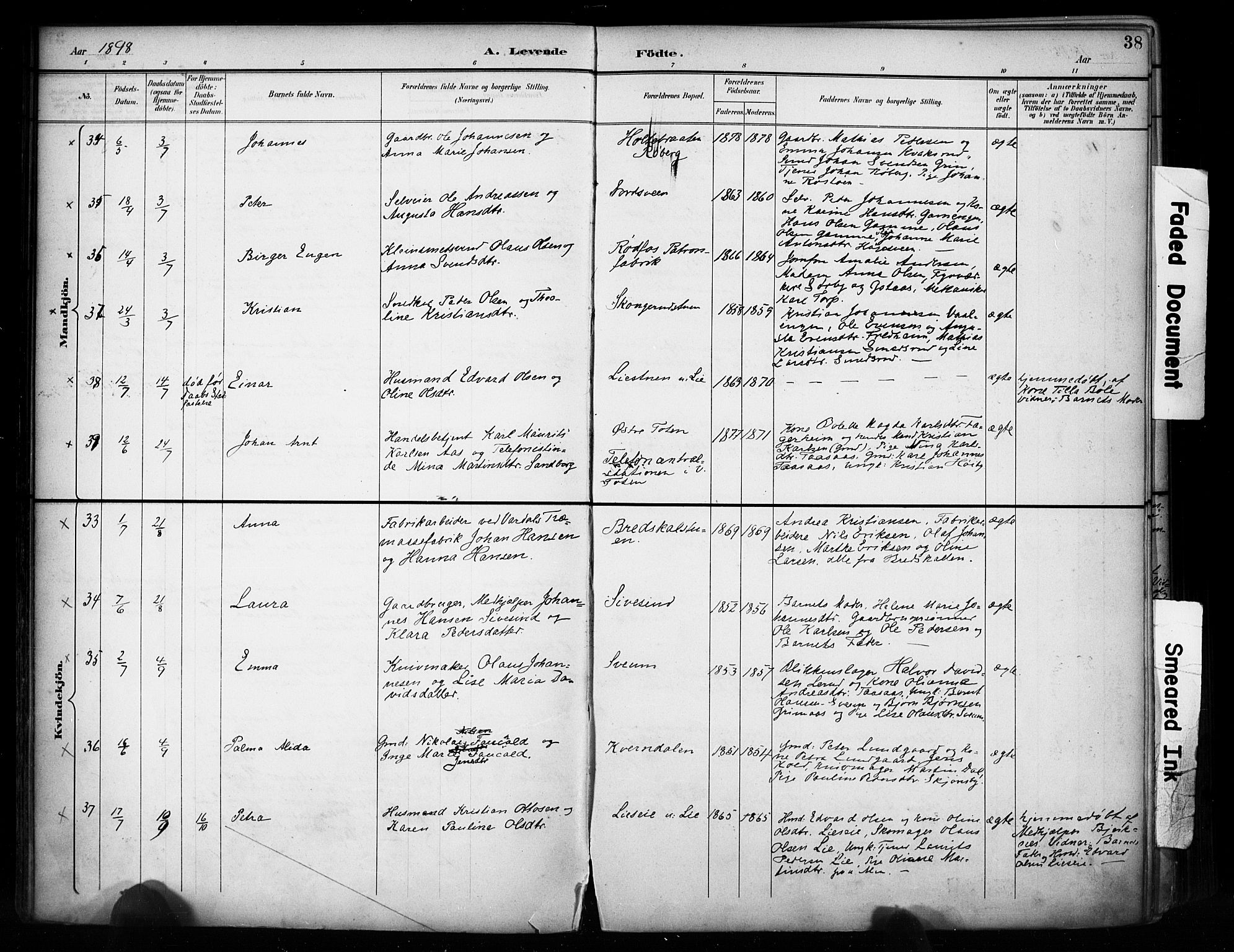 Vestre Toten prestekontor, AV/SAH-PREST-108/H/Ha/Haa/L0011: Parish register (official) no. 11, 1895-1906, p. 38