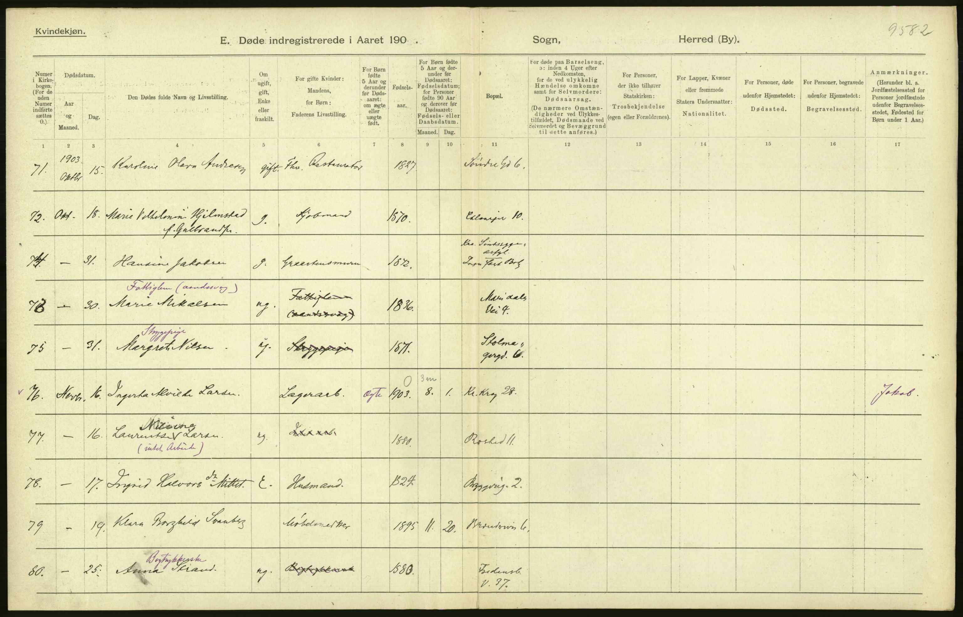 Statistisk sentralbyrå, Sosiodemografiske emner, Befolkning, AV/RA-S-2228/D/Df/Dfa/Dfaa/L0004: Kristiania: Gifte, døde, 1903, p. 226