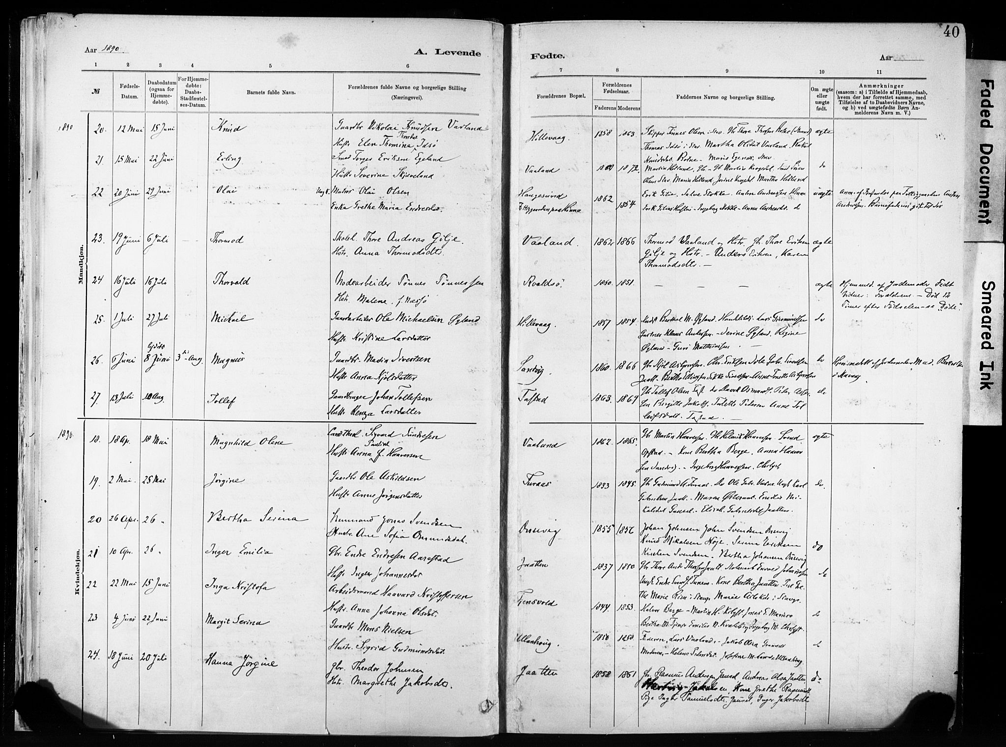 Hetland sokneprestkontor, AV/SAST-A-101826/30/30BA/L0011: Parish register (official) no. A 11, 1884-1911, p. 40