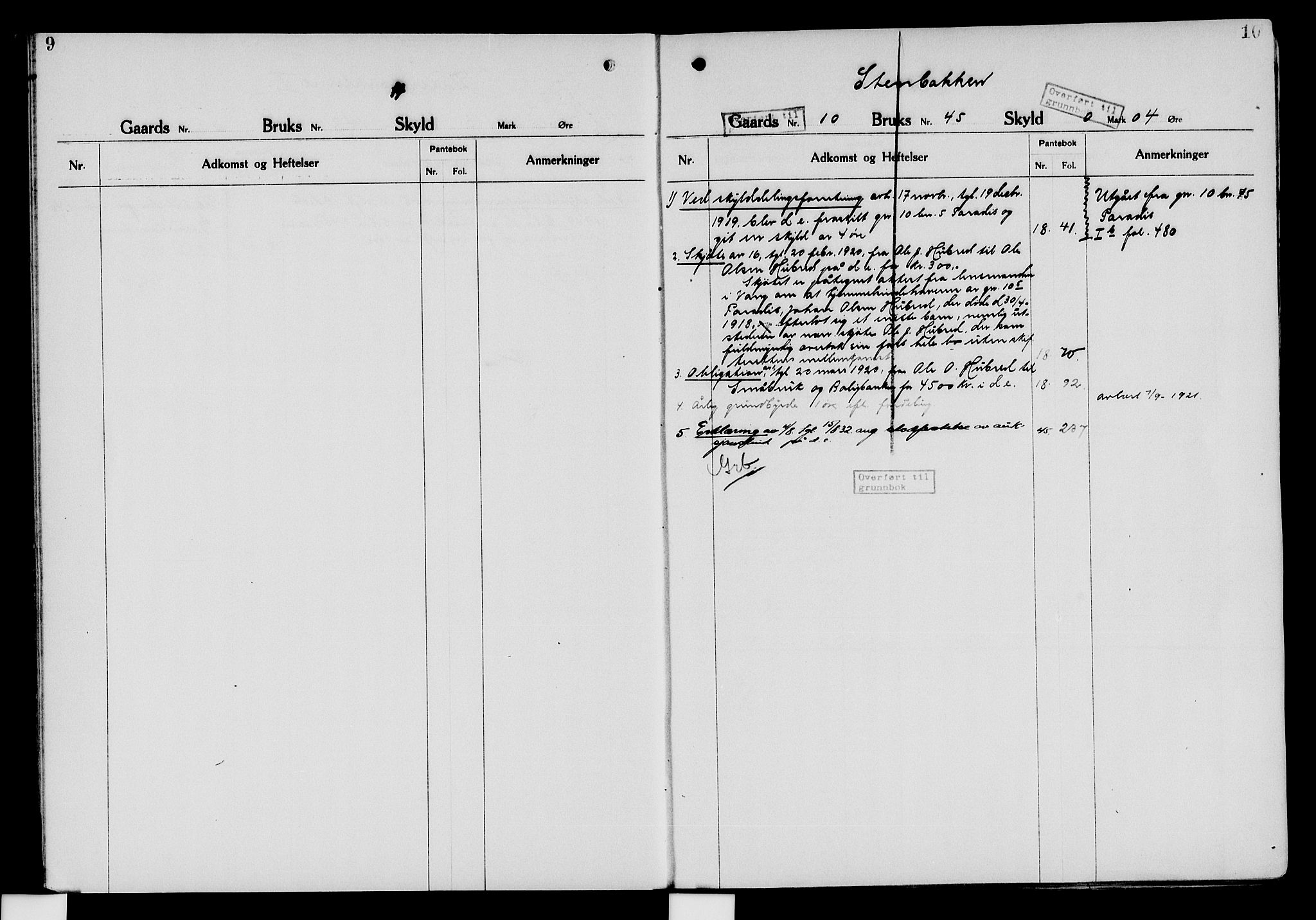 Nord-Hedmark sorenskriveri, SAH/TING-012/H/Ha/Had/Hade/L0006: Mortgage register no. 4.6, 1920-1940, p. 9-10