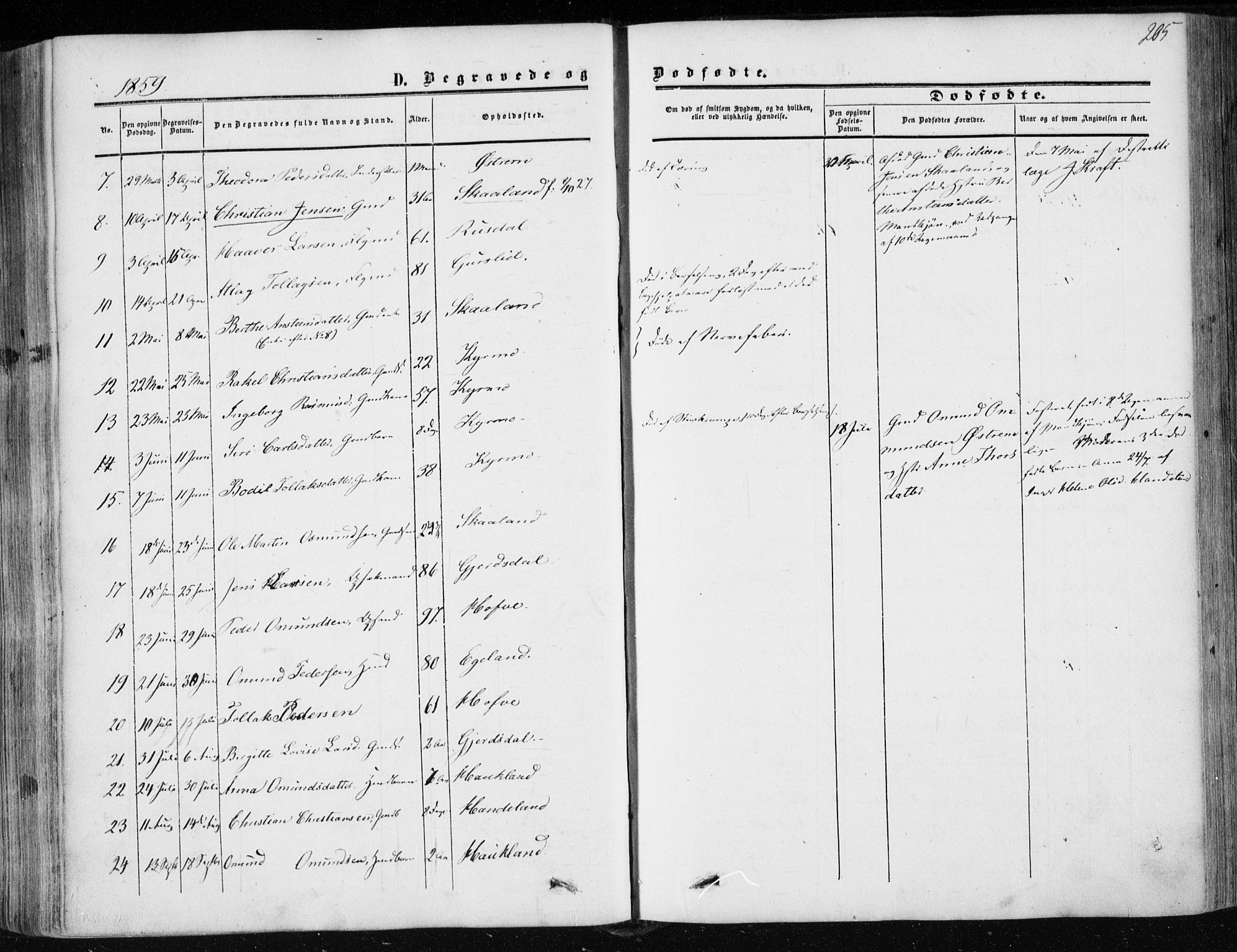 Lund sokneprestkontor, AV/SAST-A-101809/S06/L0009: Parish register (official) no. A 8, 1853-1877, p. 205