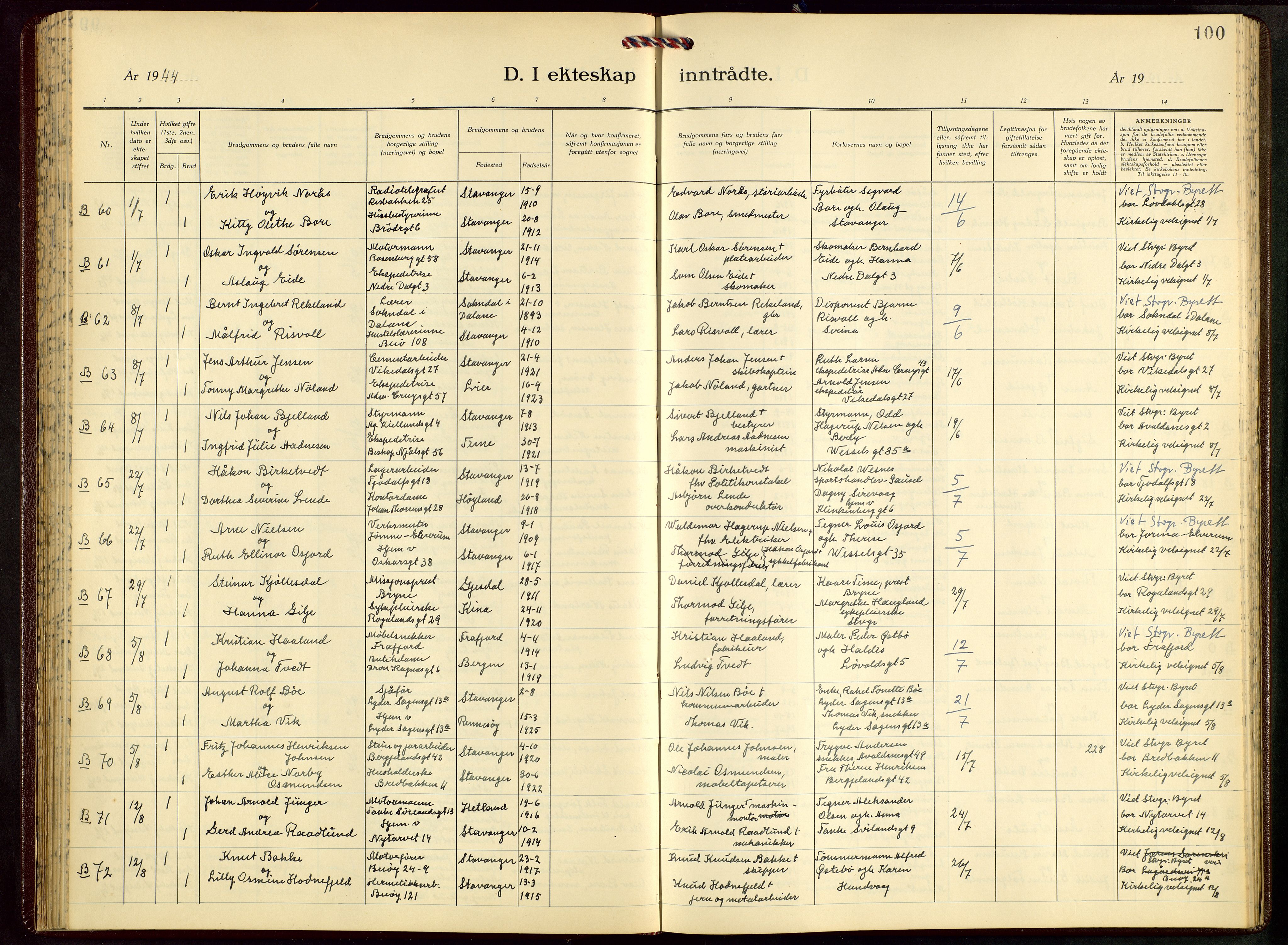 St. Petri sokneprestkontor, AV/SAST-A-101813/001/30/30BB/L0012: Parish register (copy) no. B 12, 1936-1951, p. 100