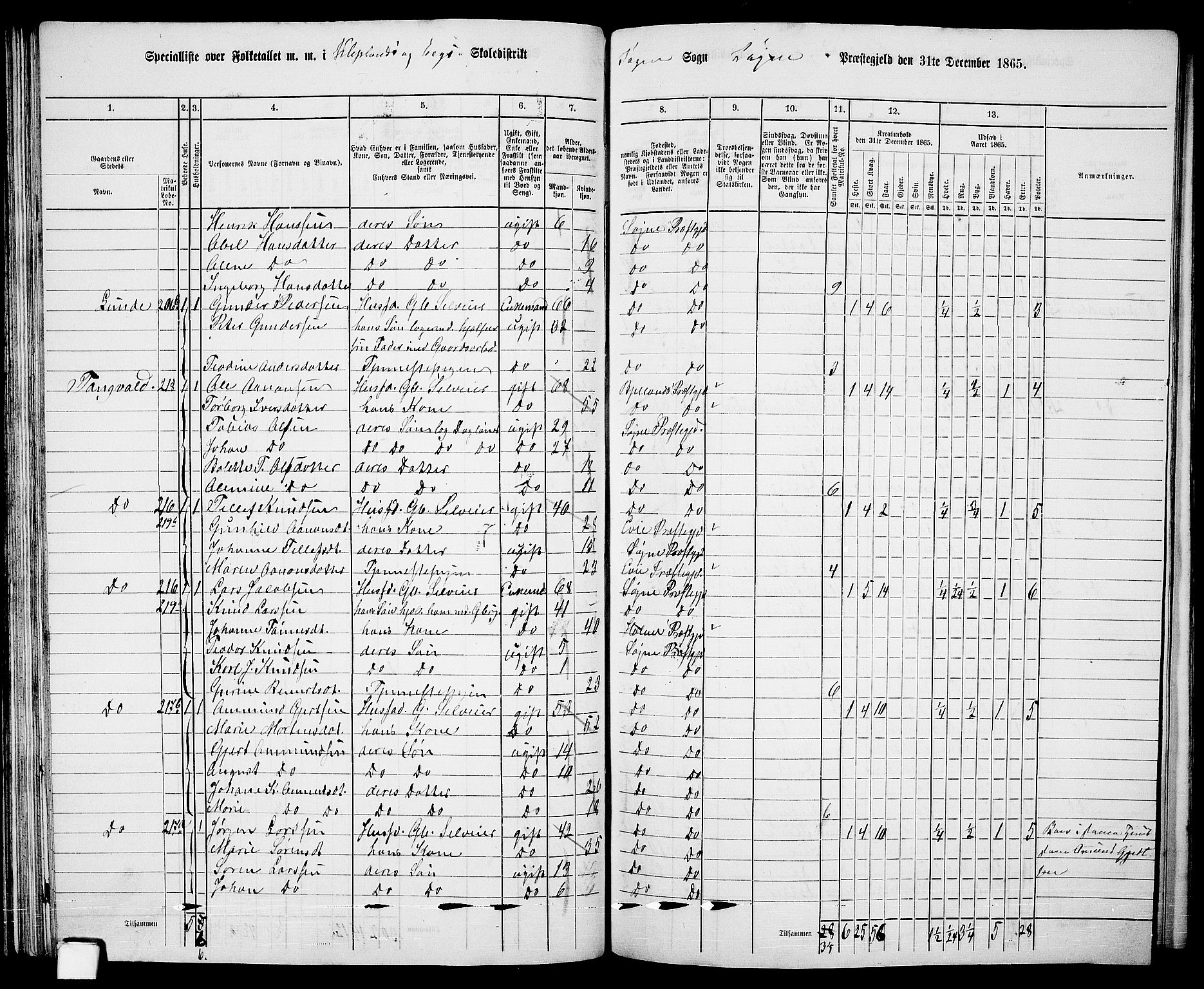 RA, 1865 census for Søgne, 1865, p. 65