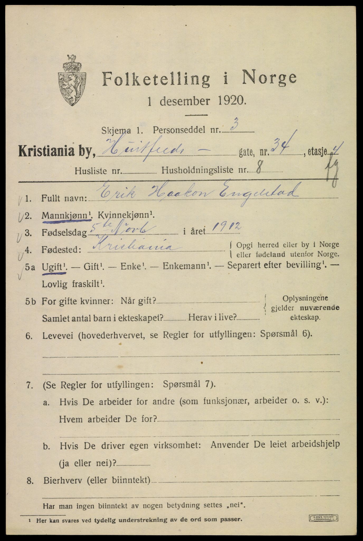 SAO, 1920 census for Kristiania, 1920, p. 301211