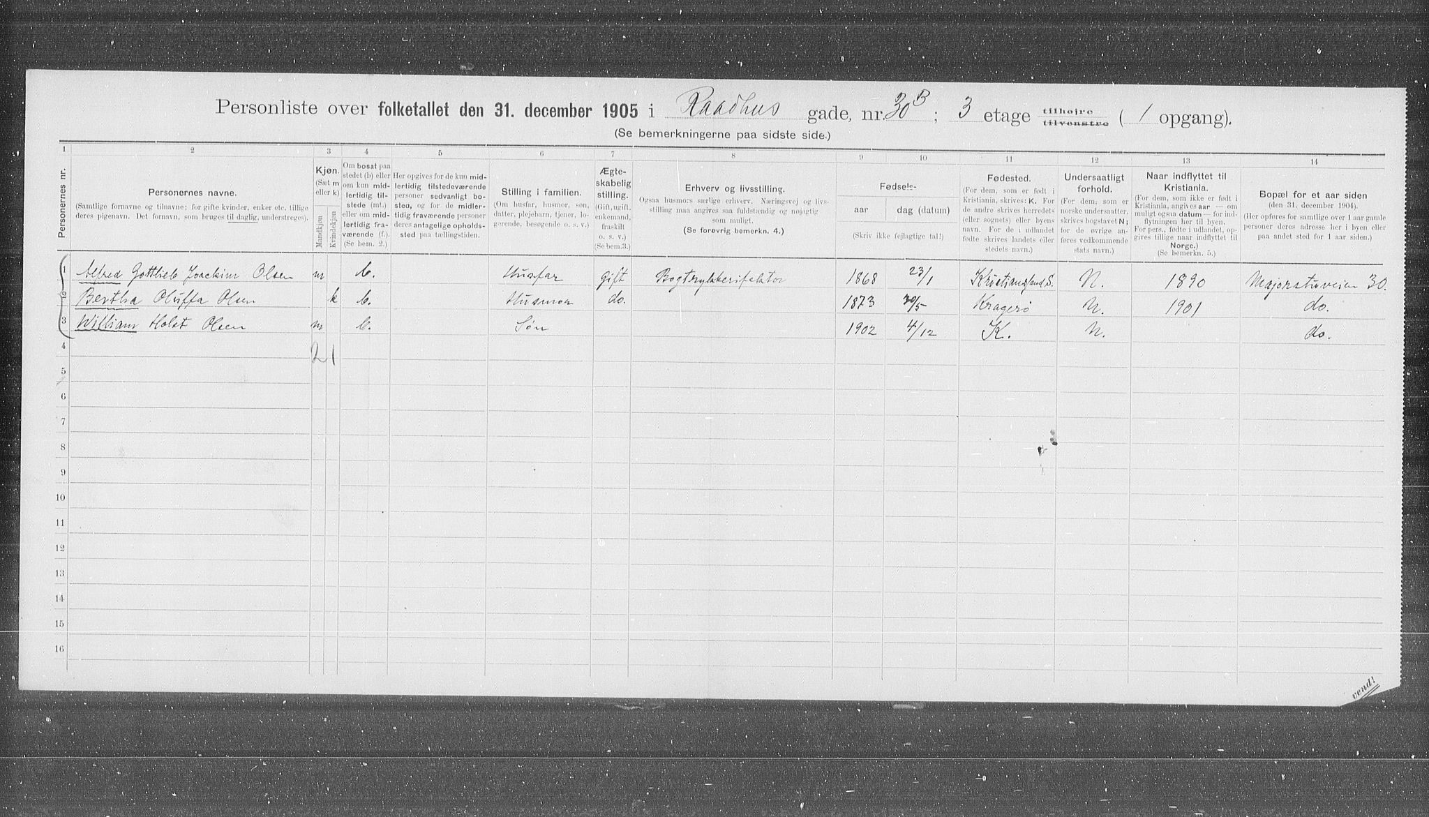 OBA, Municipal Census 1905 for Kristiania, 1905, p. 43669