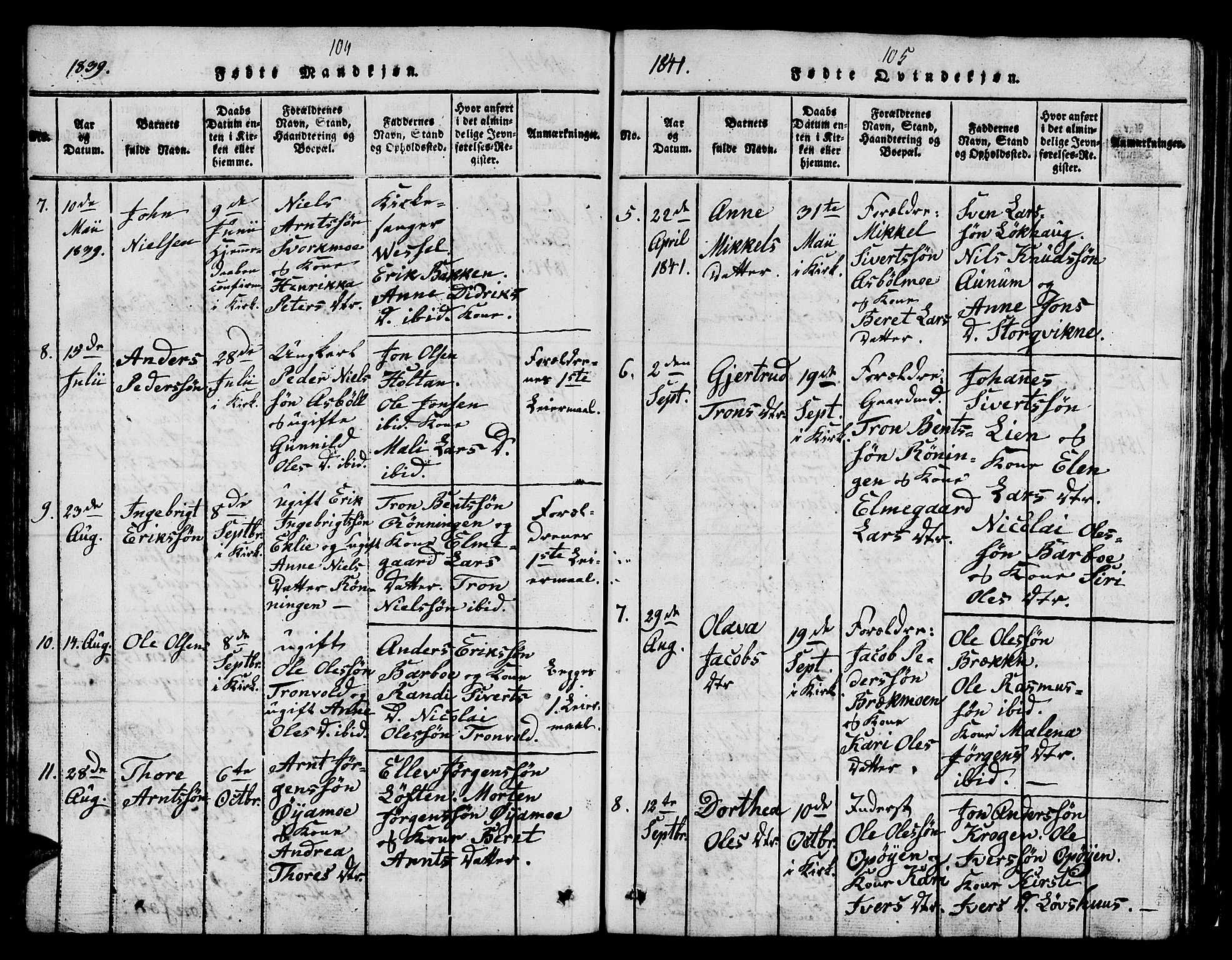 Ministerialprotokoller, klokkerbøker og fødselsregistre - Sør-Trøndelag, SAT/A-1456/671/L0842: Parish register (copy) no. 671C01, 1816-1867, p. 104-105
