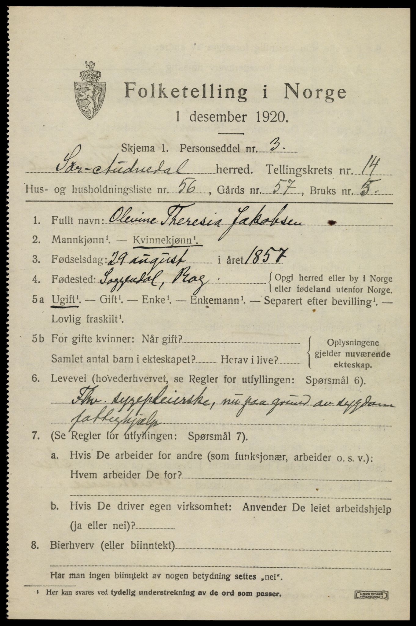 SAK, 1920 census for Sør-Audnedal, 1920, p. 5715