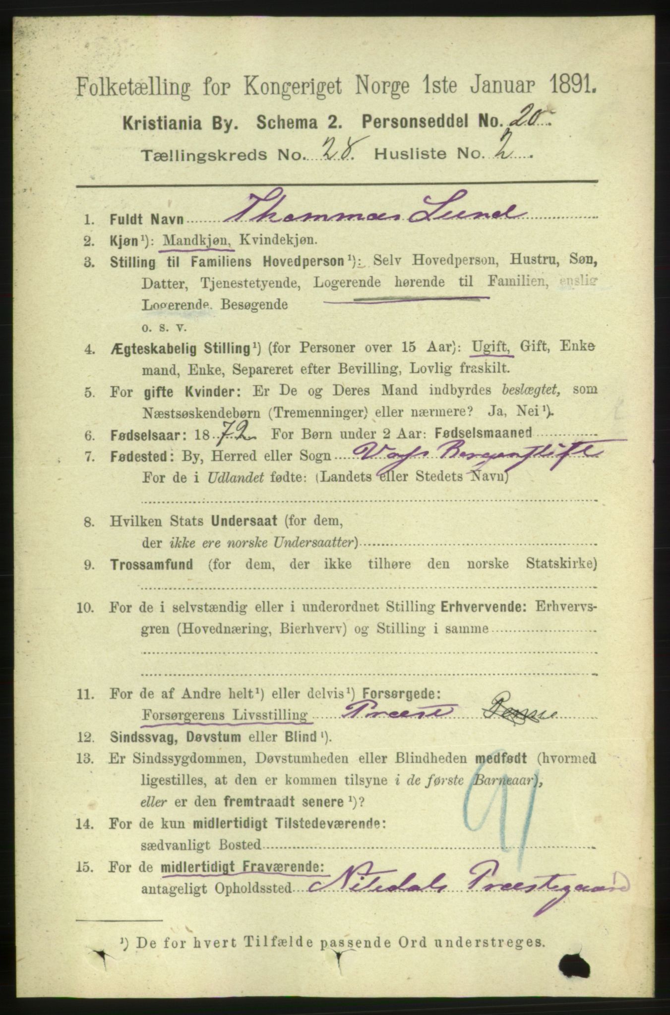 RA, 1891 census for 0301 Kristiania, 1891, p. 14343