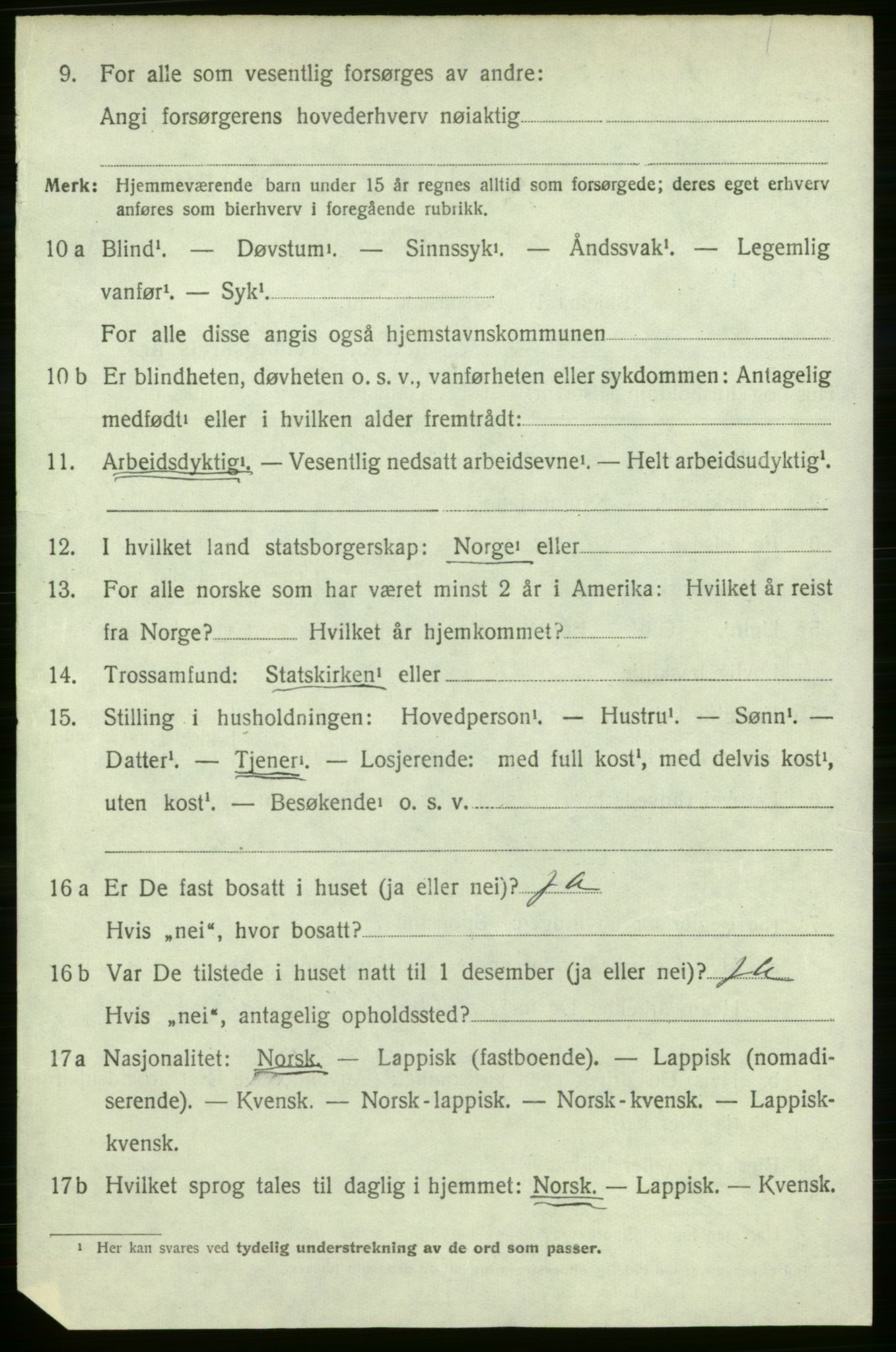 SATØ, 1920 census for Tana, 1920, p. 1437