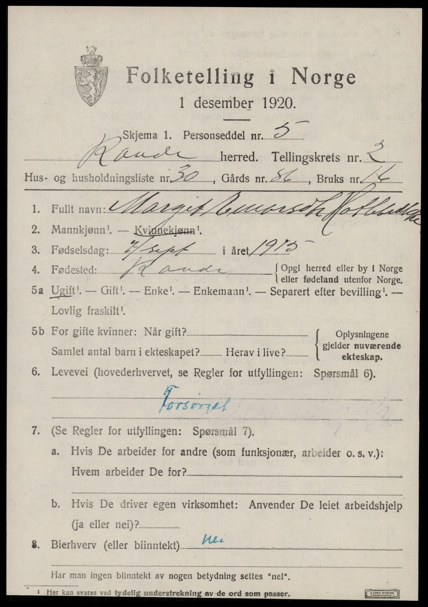 SAT, 1920 census for Rovde, 1920, p. 931