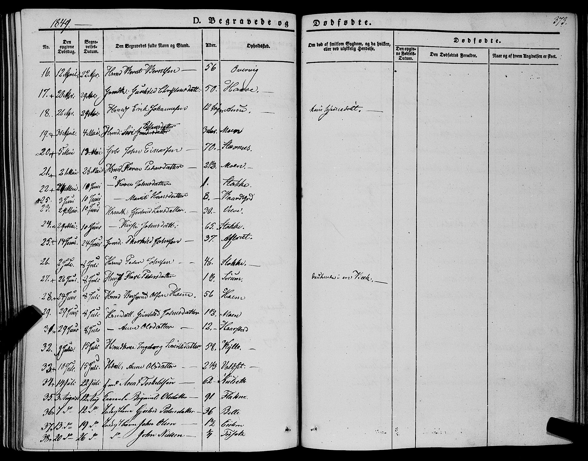 Ministerialprotokoller, klokkerbøker og fødselsregistre - Sør-Trøndelag, AV/SAT-A-1456/695/L1145: Parish register (official) no. 695A06 /1, 1843-1859, p. 373