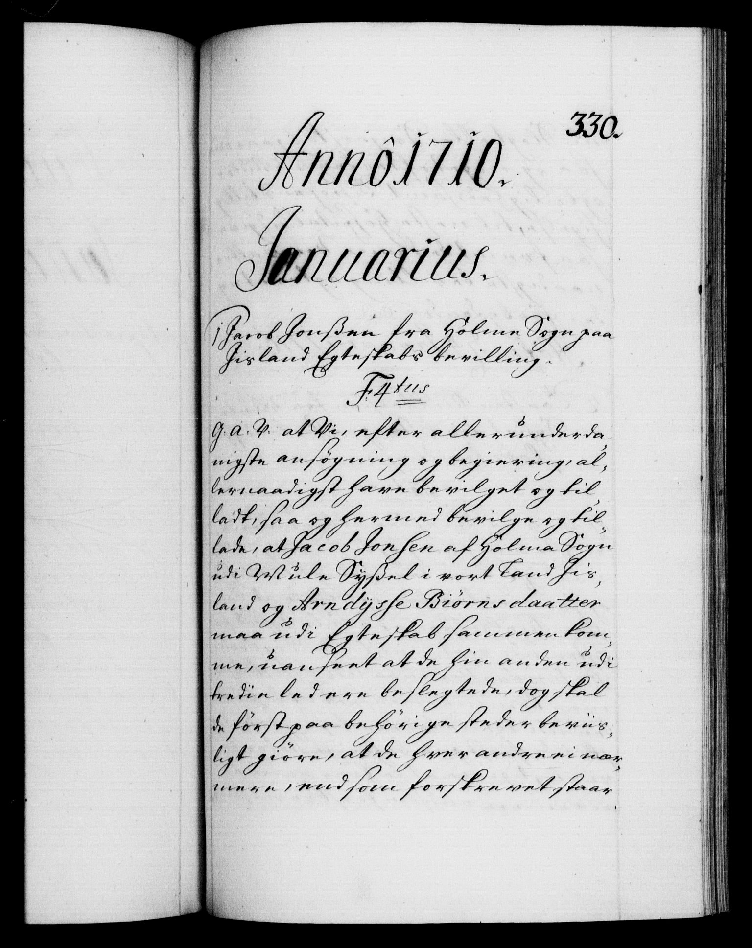 Danske Kanselli 1572-1799, RA/EA-3023/F/Fc/Fca/Fcaa/L0020: Norske registre, 1708-1711, p. 330a