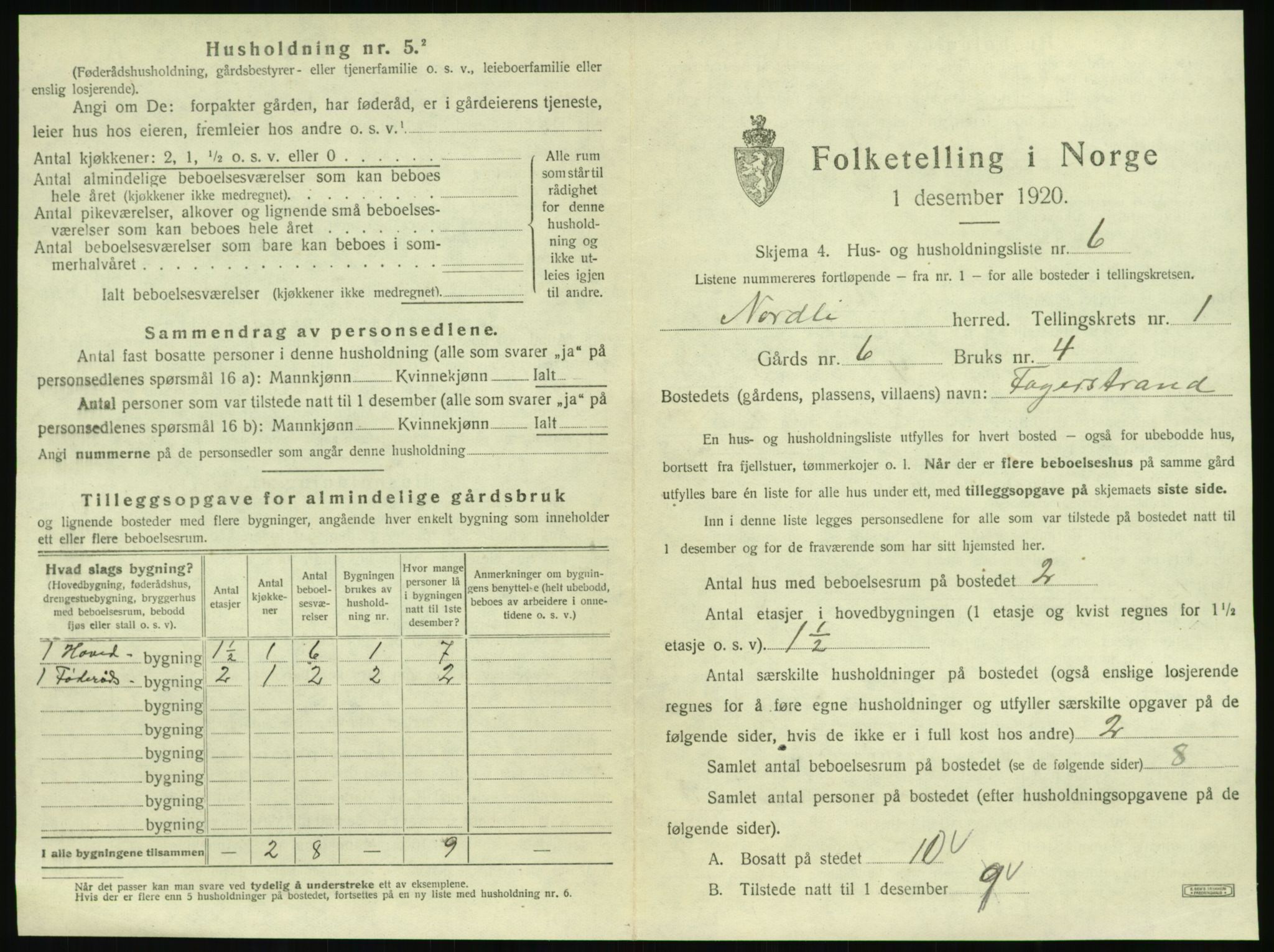 SAT, 1920 census for Nordli, 1920, p. 33