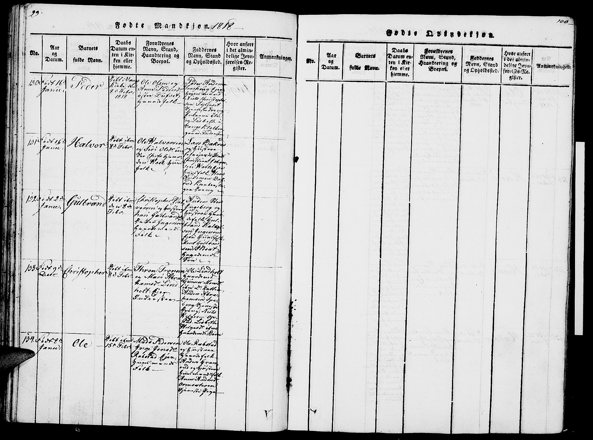 Vang prestekontor, Hedmark, SAH/PREST-008/H/Ha/Haa/L0007: Parish register (official) no. 7, 1813-1826, p. 99-100