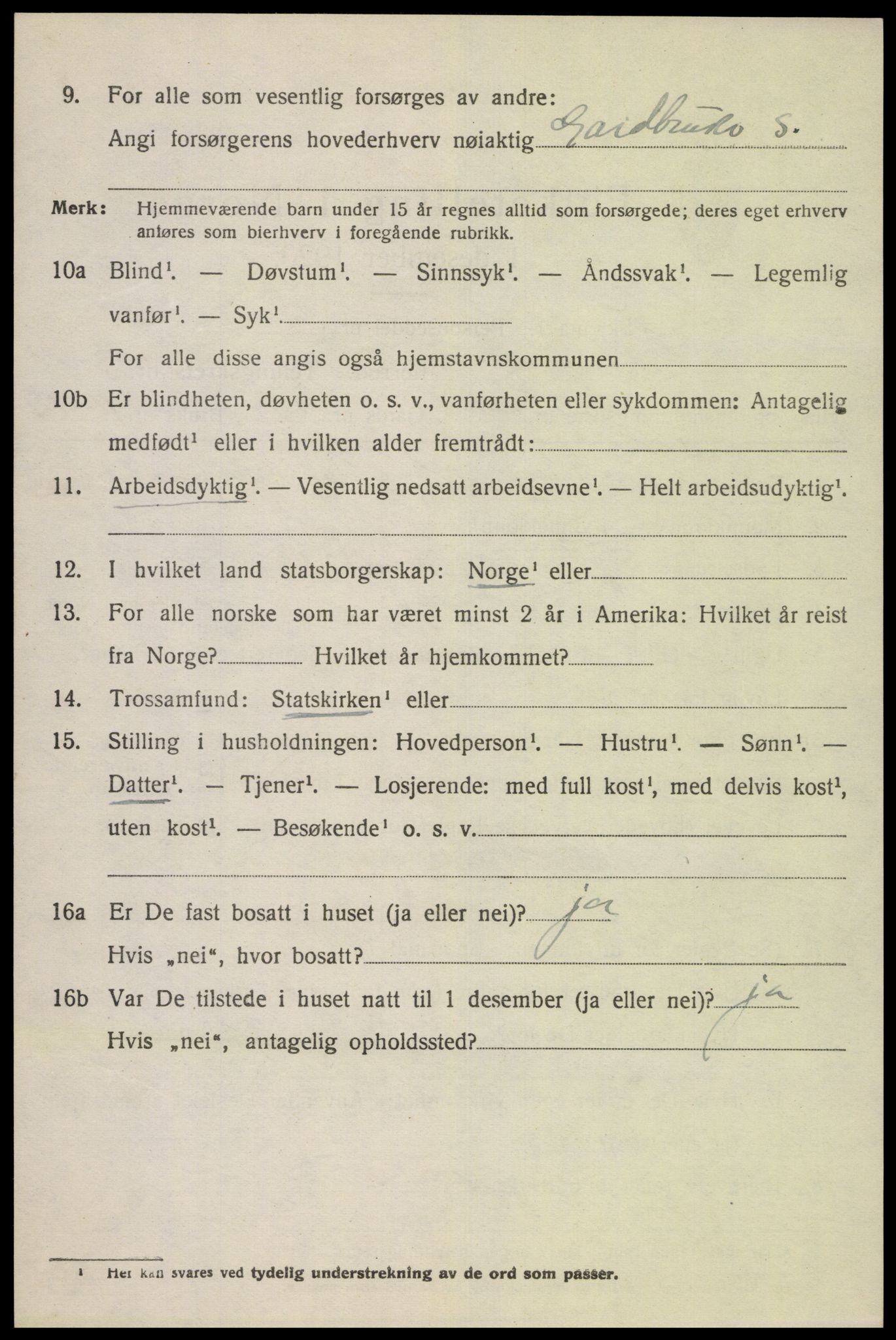 SAK, 1920 census for Gyland, 1920, p. 1009