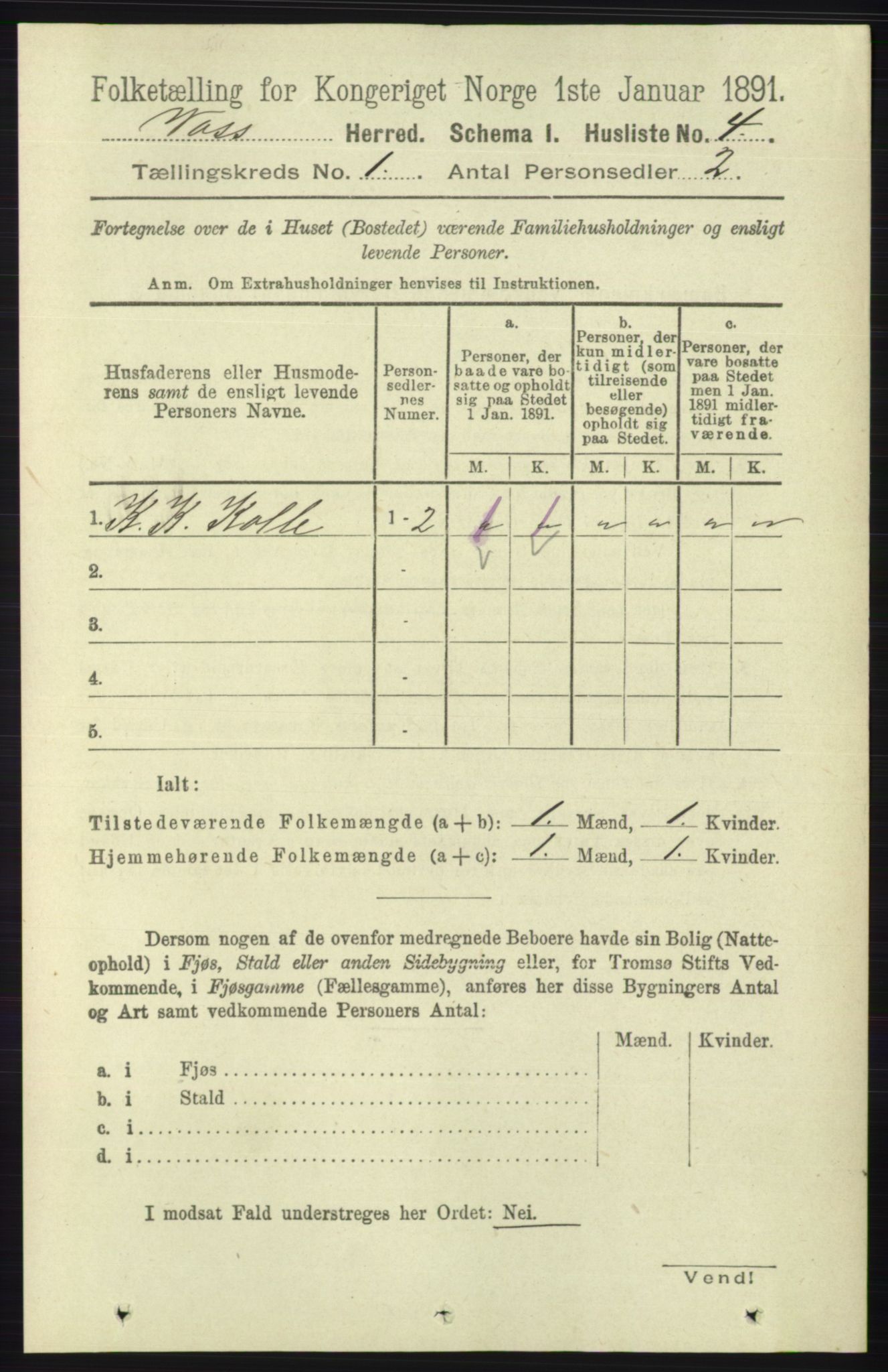 RA, 1891 census for 1235 Voss, 1891, p. 43