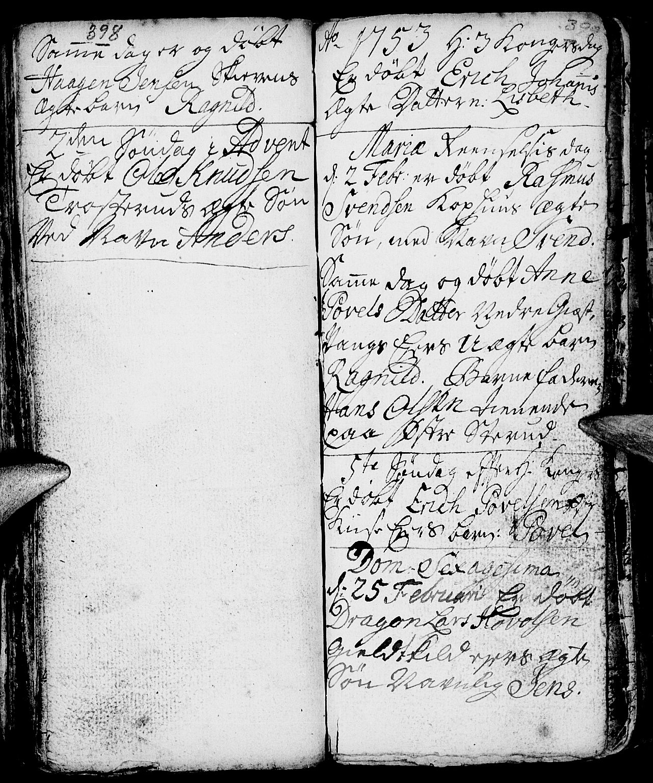 Nes prestekontor, Hedmark, AV/SAH-PREST-020/L/La/L0001: Parish register (copy) no. 1, 1663-1784, p. 398-399