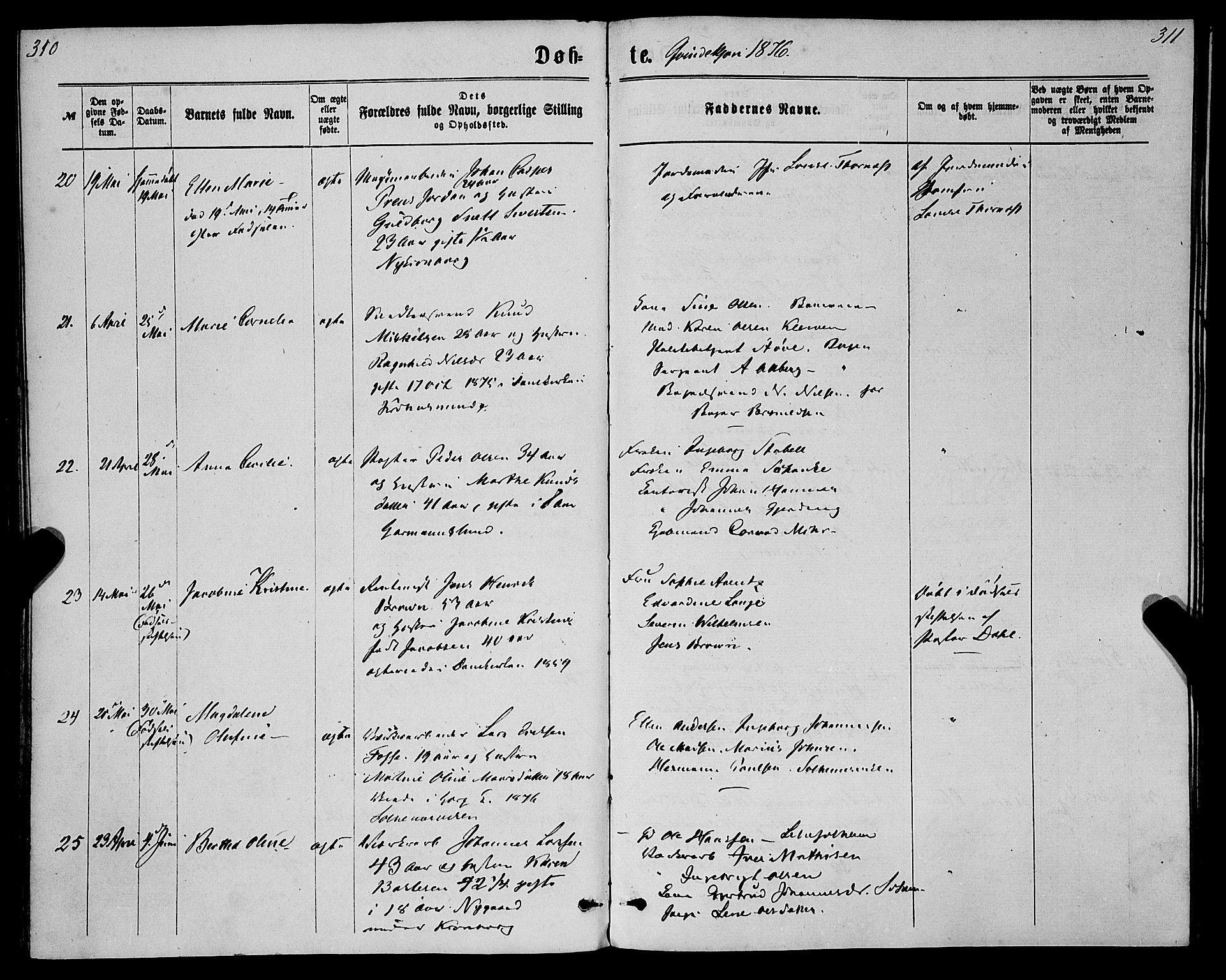 St. Jørgens hospital og Årstad sokneprestembete, AV/SAB-A-99934: Parish register (official) no. A 6, 1870-1878, p. 310-311