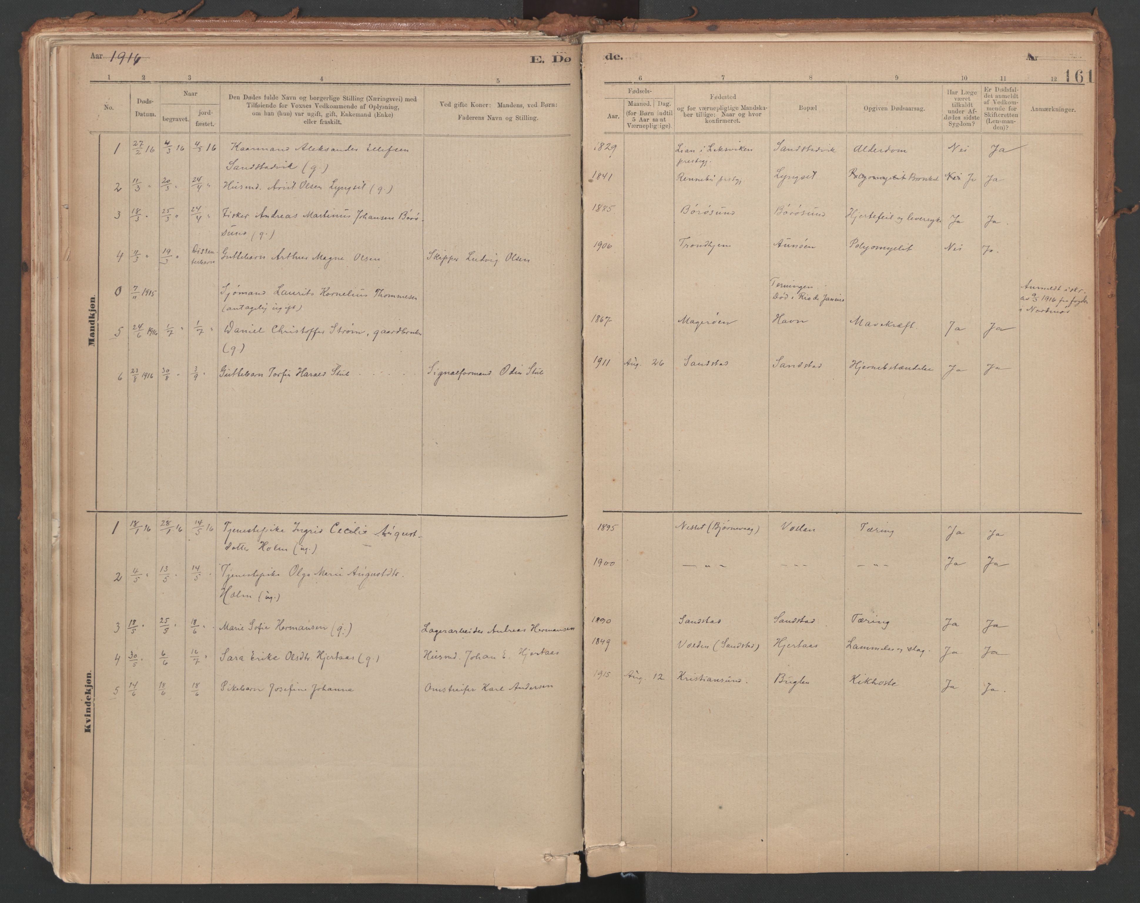 Ministerialprotokoller, klokkerbøker og fødselsregistre - Sør-Trøndelag, SAT/A-1456/639/L0572: Parish register (official) no. 639A01, 1890-1920, p. 161