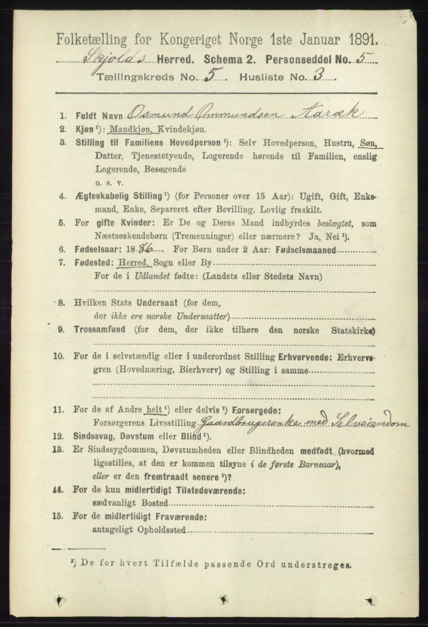 RA, 1891 census for 1154 Skjold, 1891, p. 781