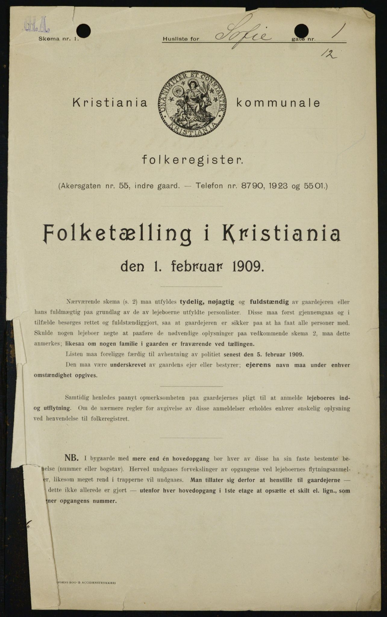 OBA, Municipal Census 1909 for Kristiania, 1909, p. 89466