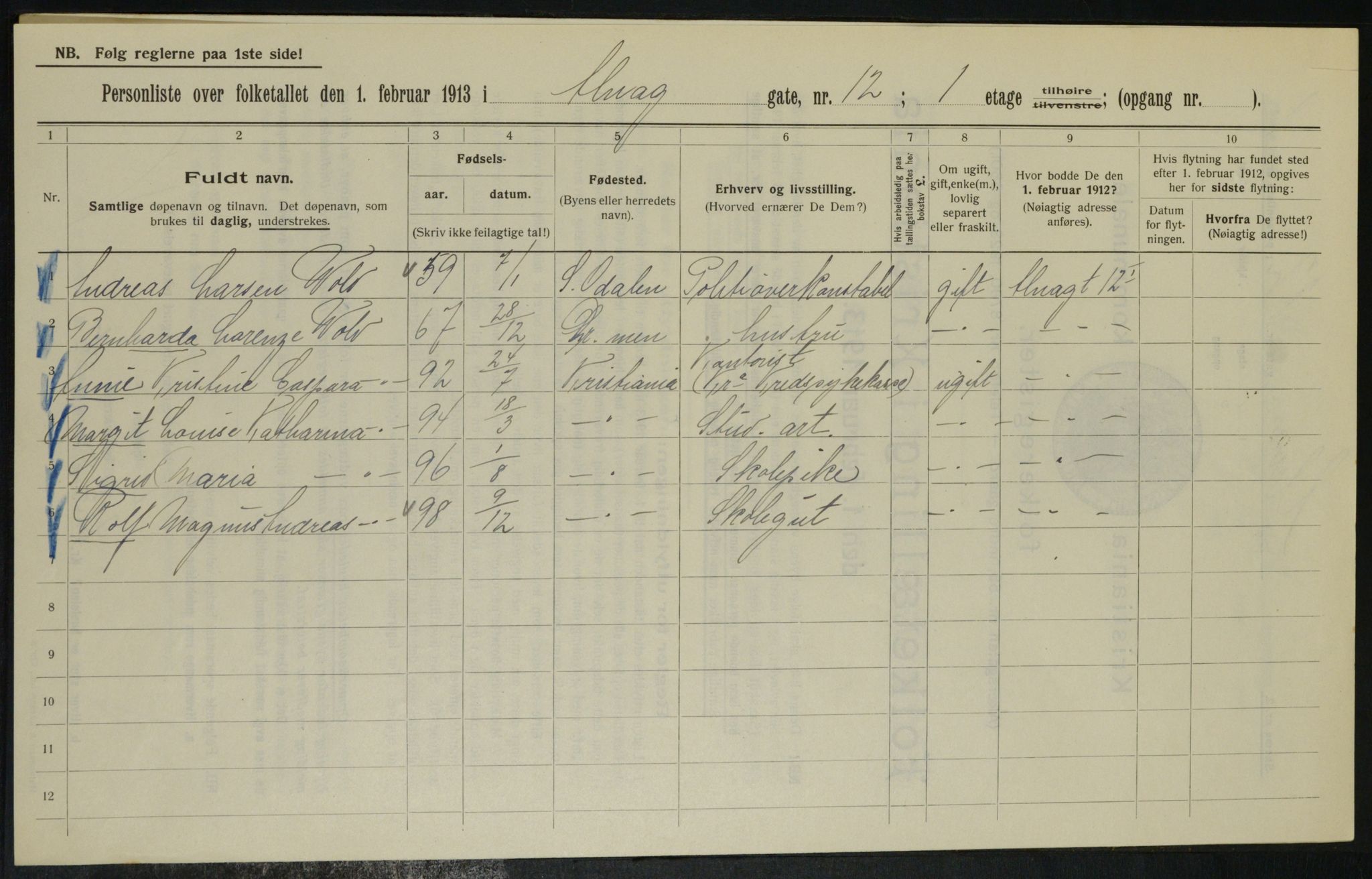 OBA, Municipal Census 1913 for Kristiania, 1913, p. 1244