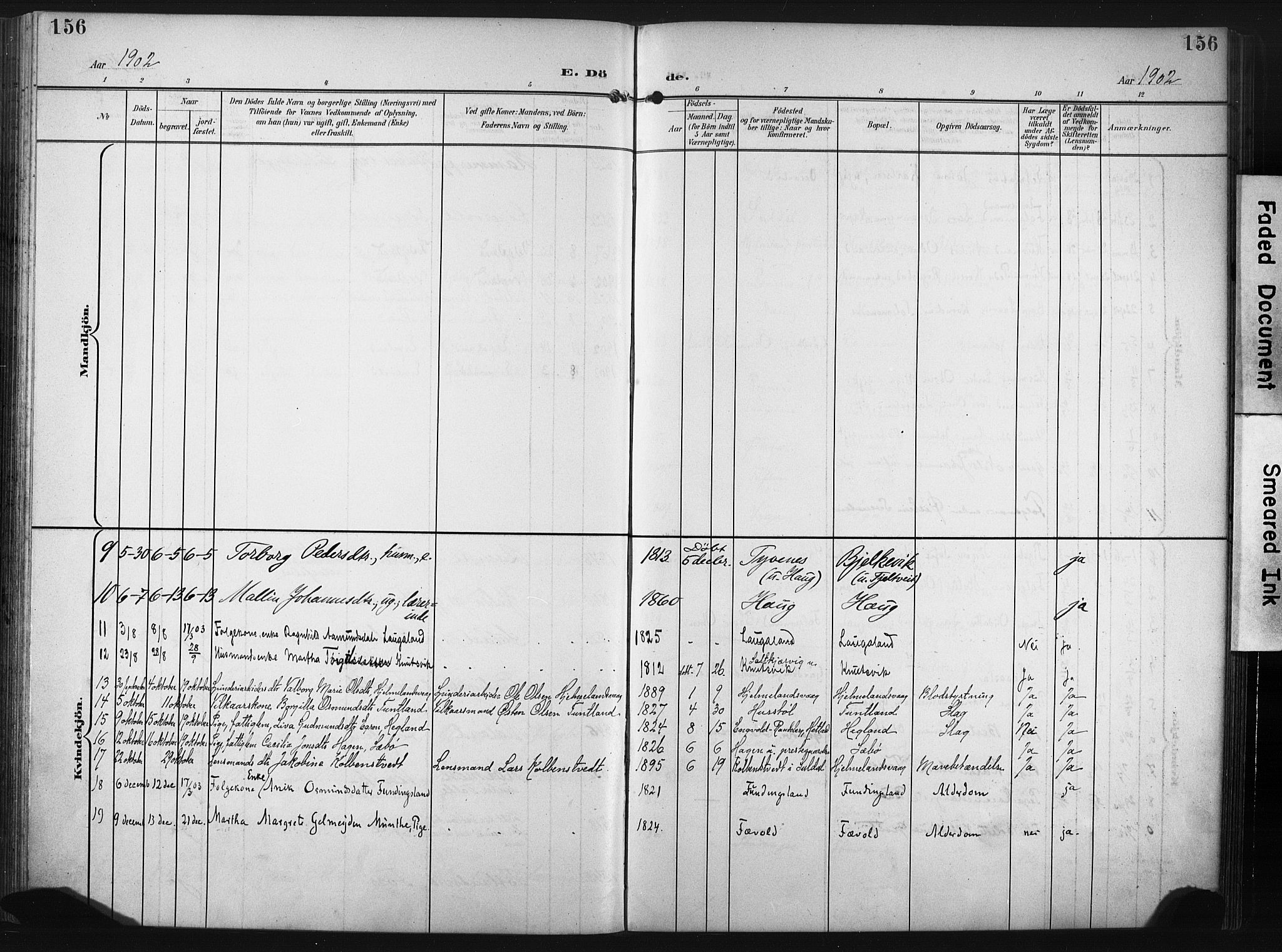 Hjelmeland sokneprestkontor, SAST/A-101843/02/A/L0002: Parish register (official) no. A 17, 1901-1916, p. 156