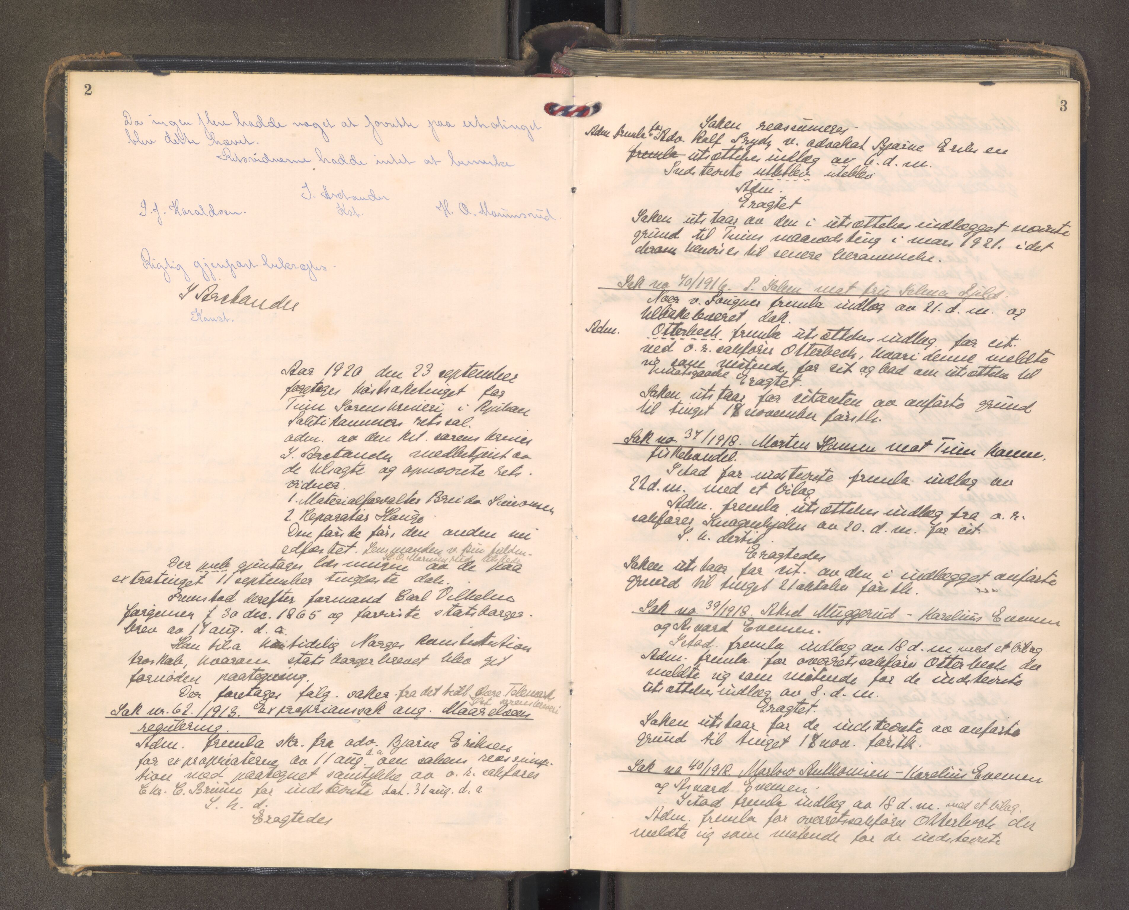Tinn sorenskriveri, AV/SAKO-A-210/F/Fa/L0001: Tingbok, 1920-1924, p. 2-3