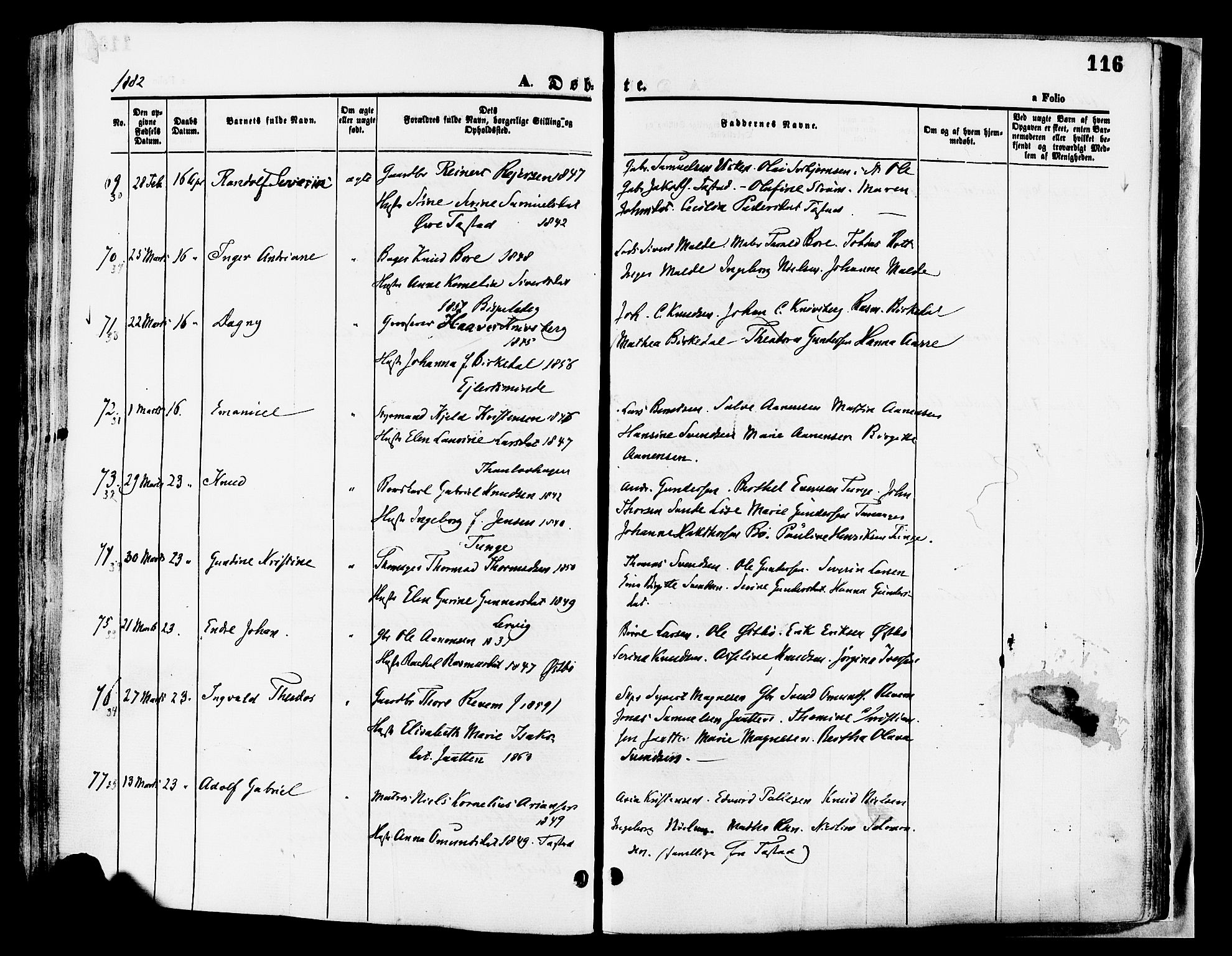 Hetland sokneprestkontor, SAST/A-101826/30/30BA/L0008: Parish register (official) no. A 8, 1877-1884, p. 116