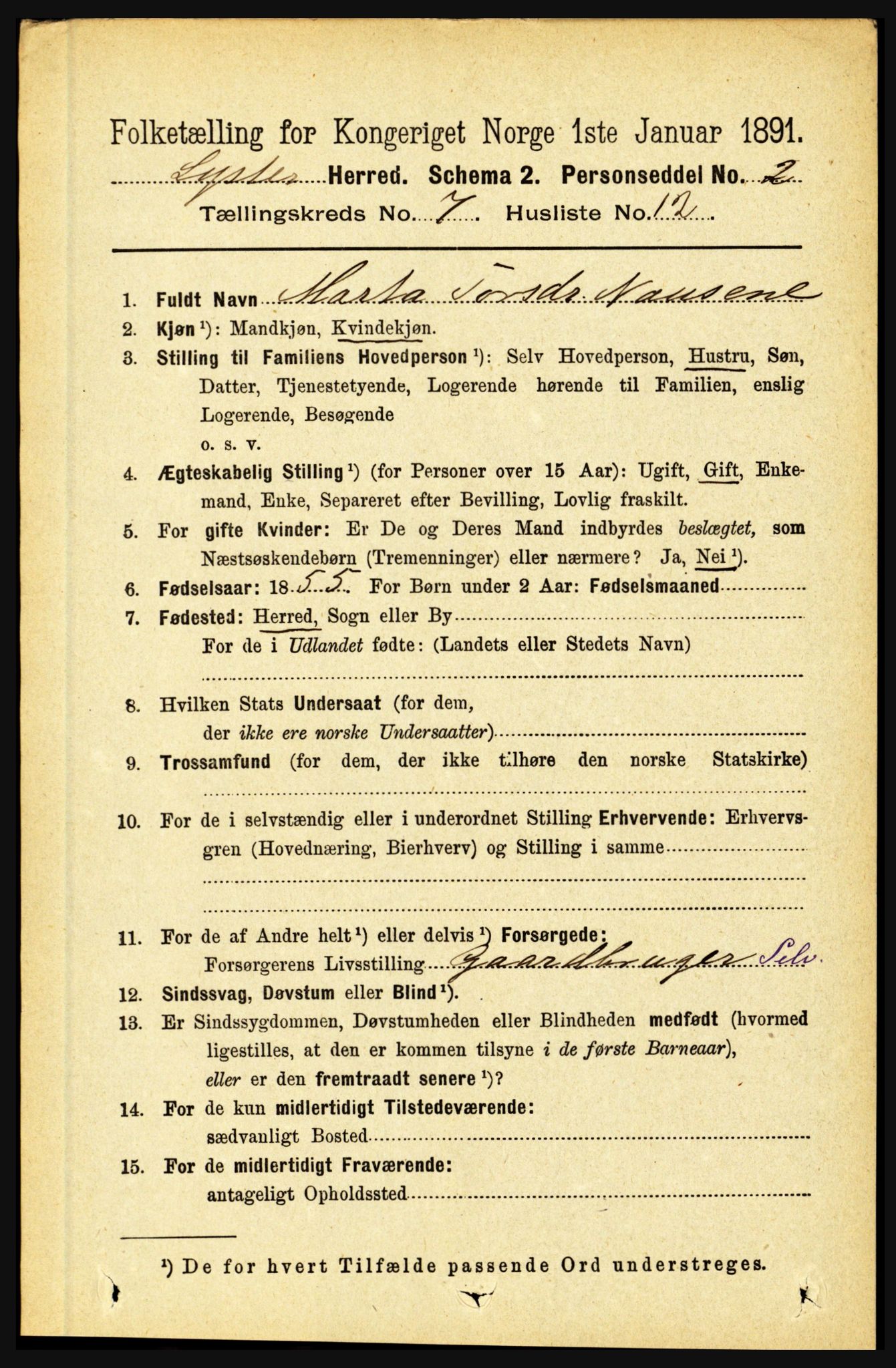 RA, 1891 census for 1426 Luster, 1891, p. 2668