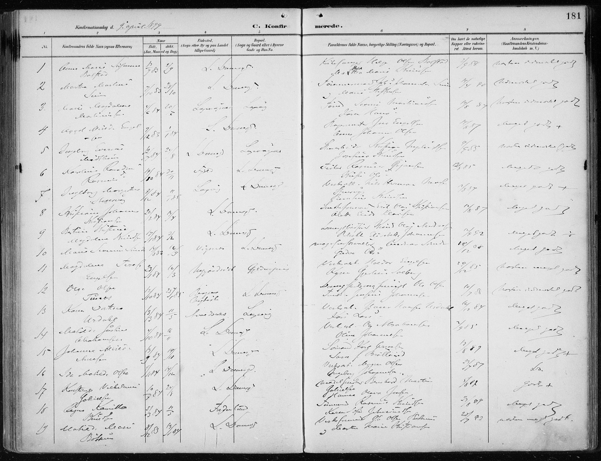 Askøy Sokneprestembete, AV/SAB-A-74101/H/Ha/Haa/Haae/L0003: Parish register (official) no. E 3, 1891-1903, p. 181