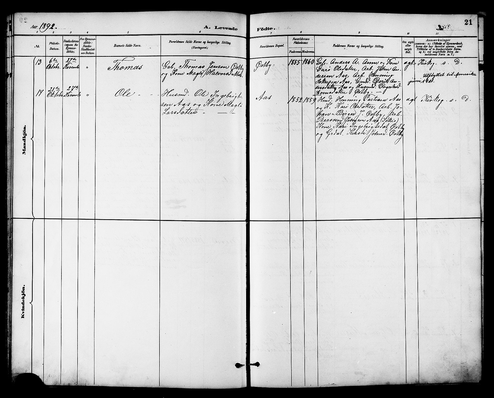 Ministerialprotokoller, klokkerbøker og fødselsregistre - Sør-Trøndelag, SAT/A-1456/698/L1167: Parish register (copy) no. 698C04, 1888-1907, p. 21