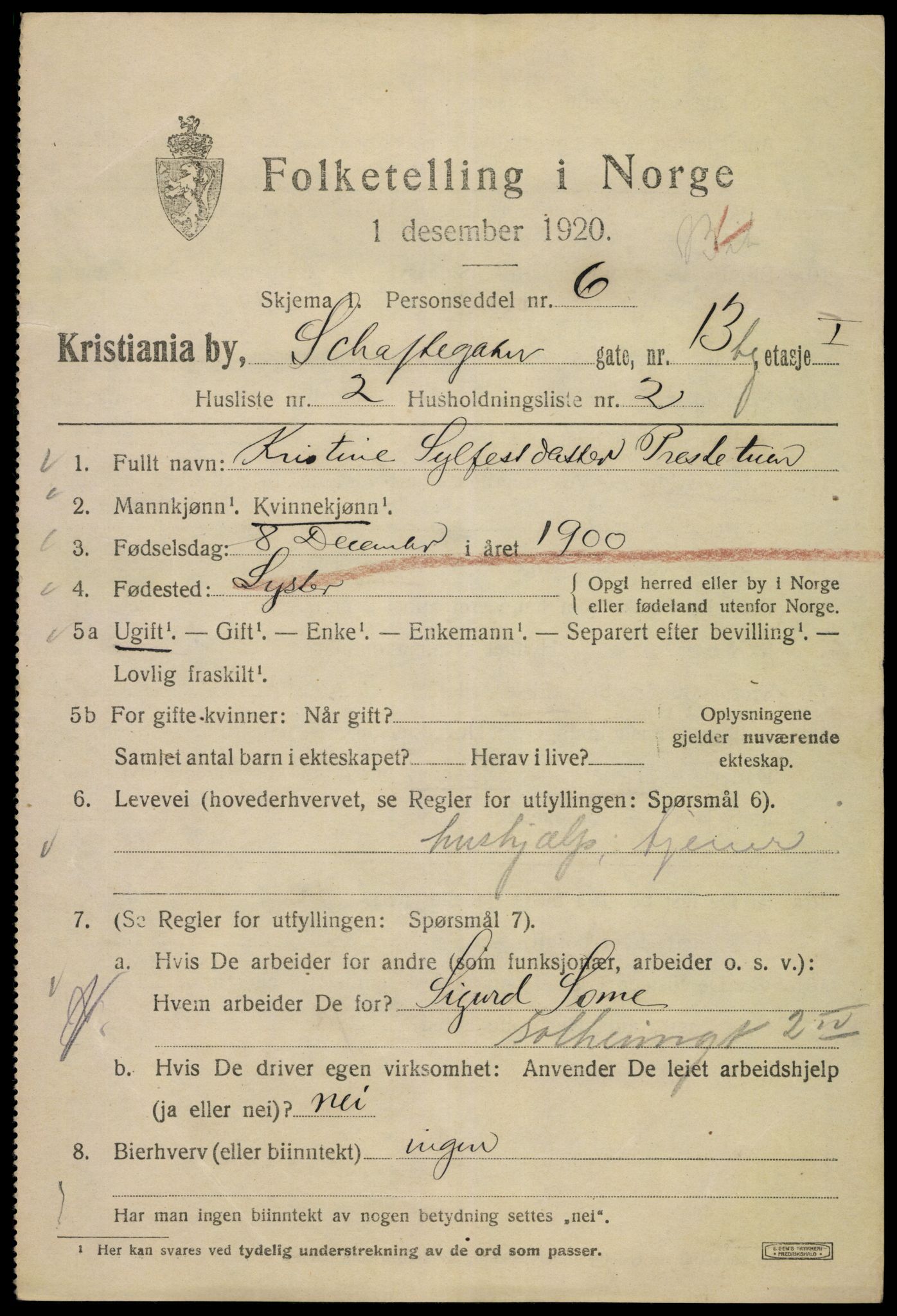 SAO, 1920 census for Kristiania, 1920, p. 487037