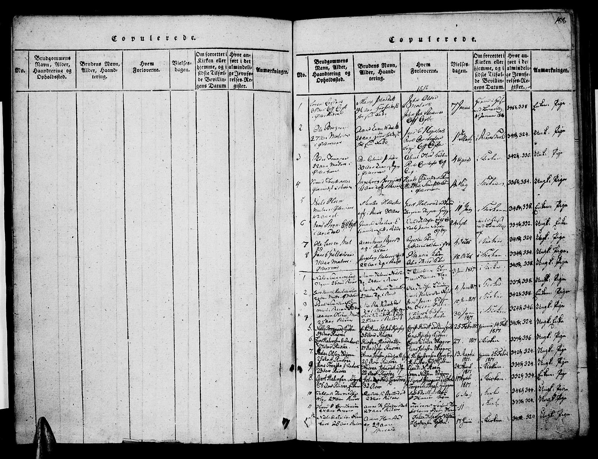 Risør sokneprestkontor, SAK/1111-0035/F/Fa/L0002: Parish register (official) no. A 2, 1815-1839, p. 188