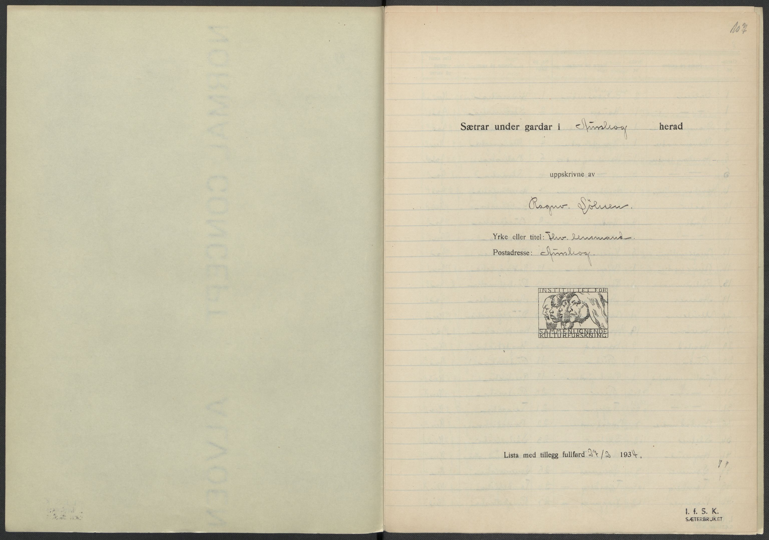 Instituttet for sammenlignende kulturforskning, AV/RA-PA-0424/F/Fc/L0002/0002: Eske B2: / Akershus (perm II), 1932-1936, p. 107