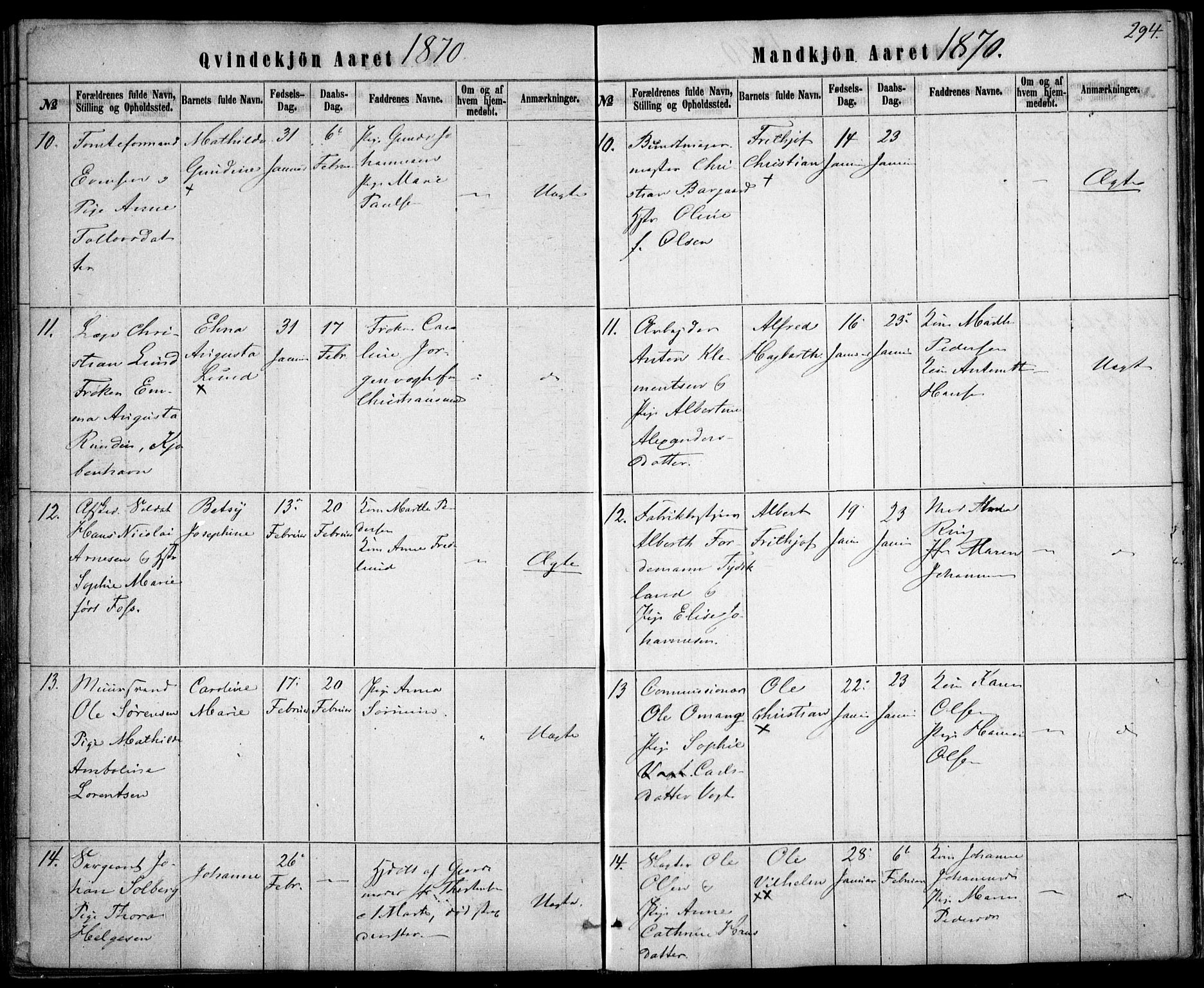 Rikshospitalet prestekontor Kirkebøker, SAO/A-10309b/F/L0004: Parish register (official) no. 4, 1853-1870, p. 294