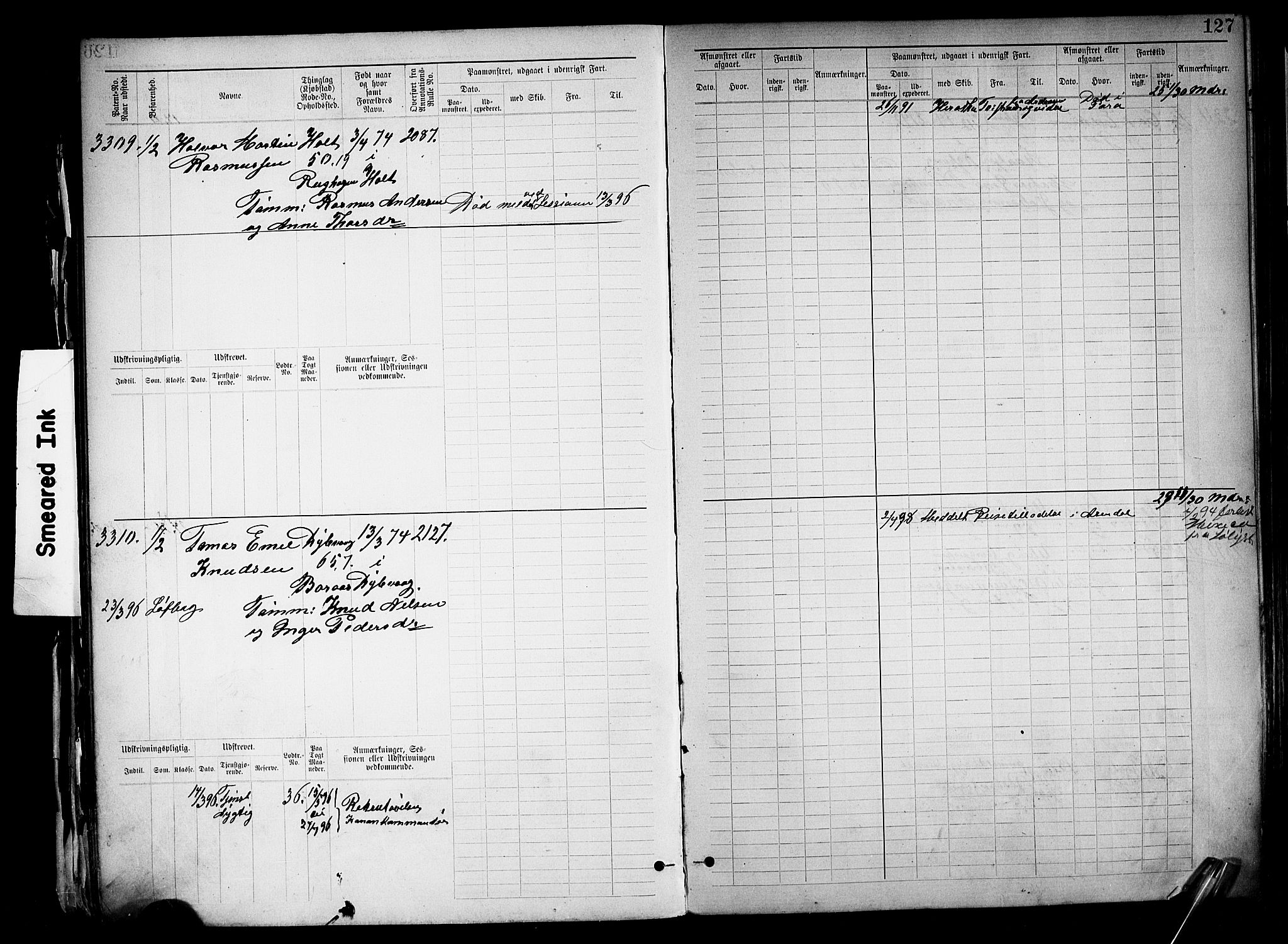 Tvedestrand mønstringskrets, SAK/2031-0011/F/Fb/L0019: Hovedrulle nr 3057-3818, U-35, 1892-1906, p. 131