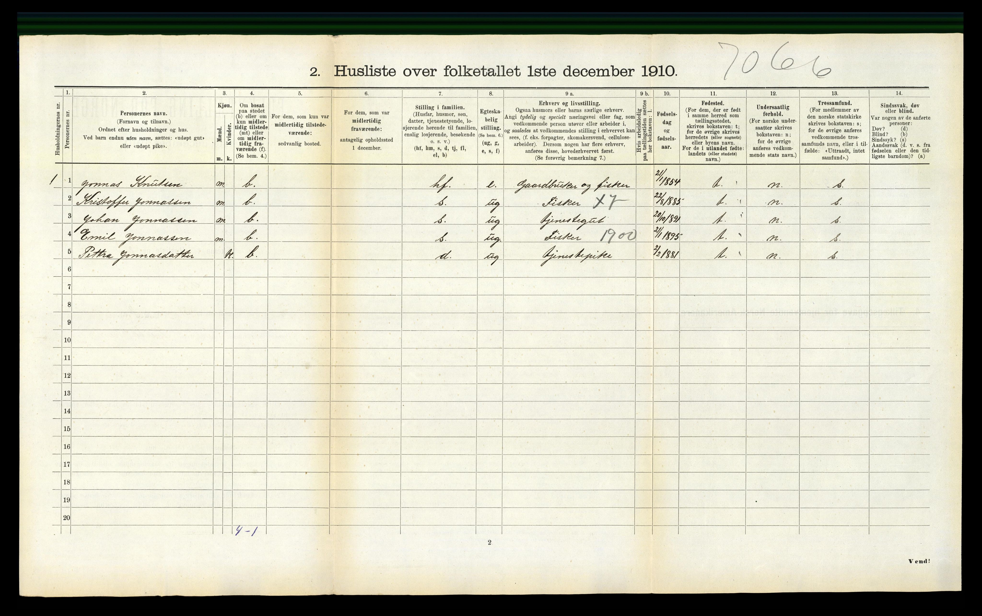 RA, 1910 census for Selje, 1910, p. 399