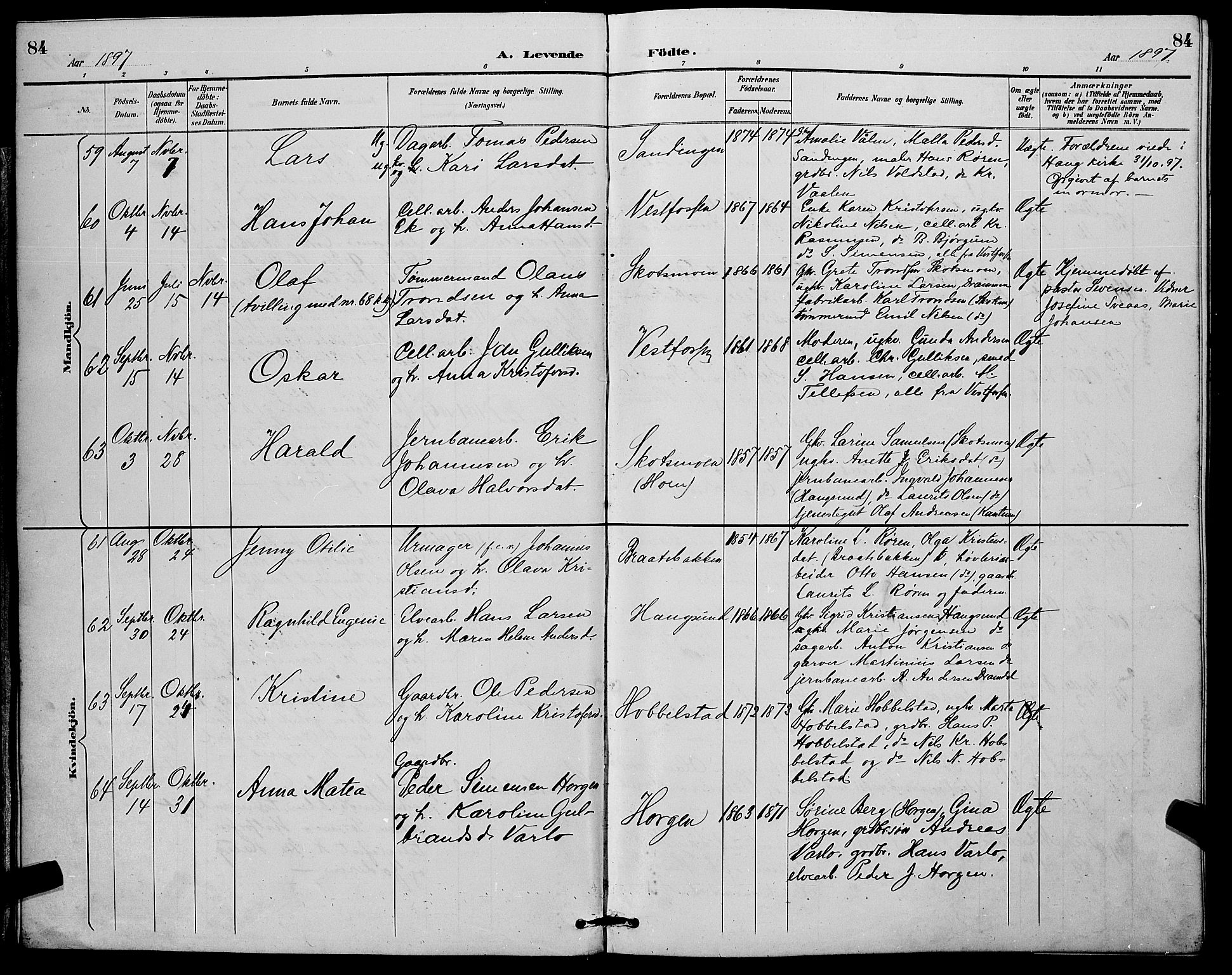 Eiker kirkebøker, AV/SAKO-A-4/G/Ga/L0007: Parish register (copy) no. I 7, 1893-1902, p. 84